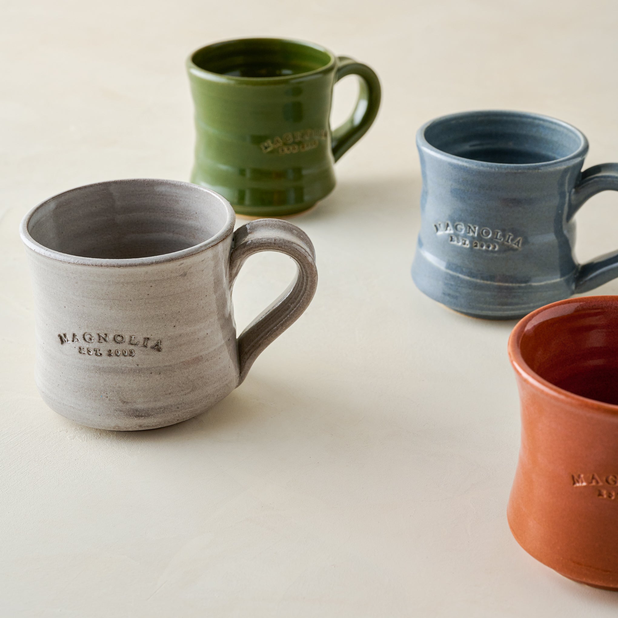 Magnoliass Established Mug in grey, blue, green, and rustic clay