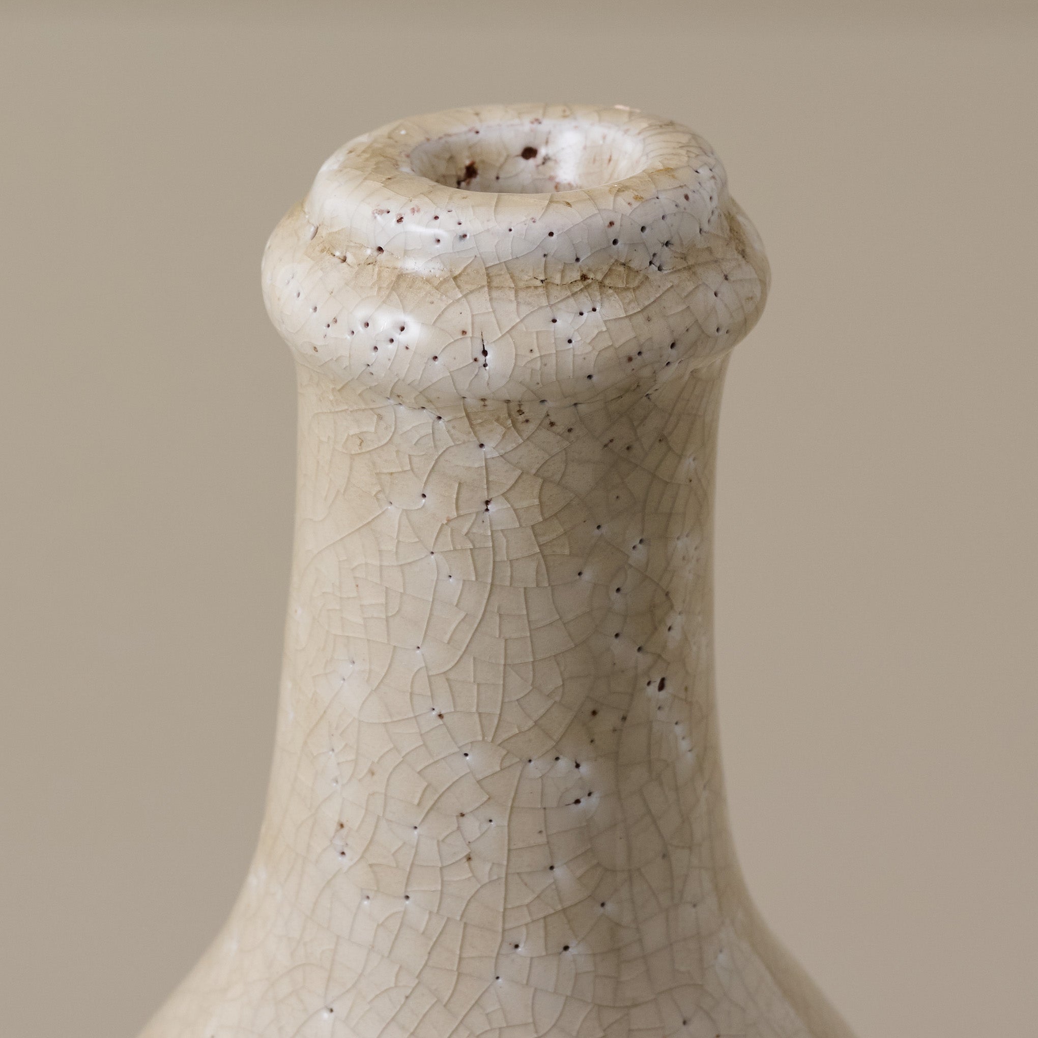 Small Cream Crackle Bottle Vase up close