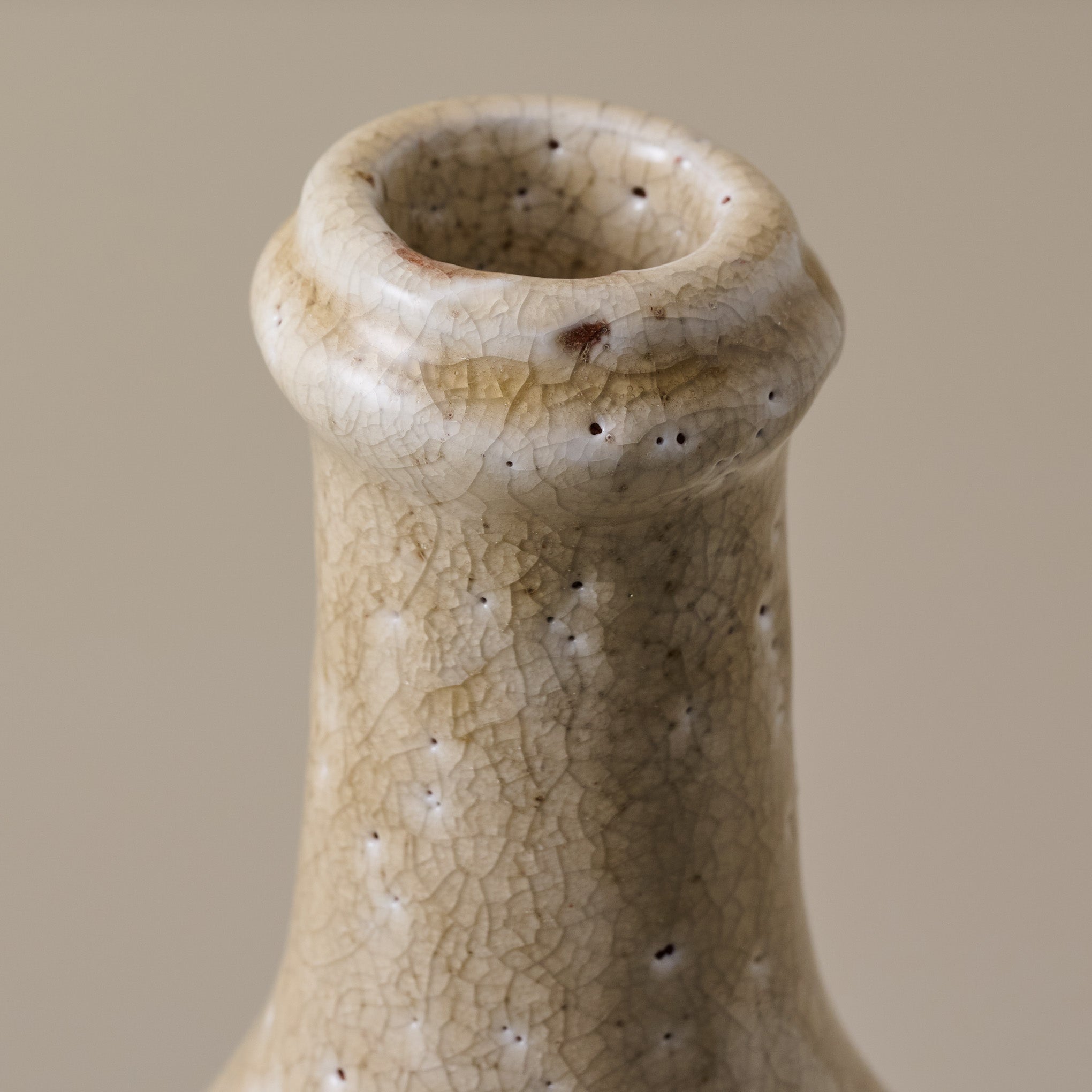 Large Cream Crackle Bottle Vase up close