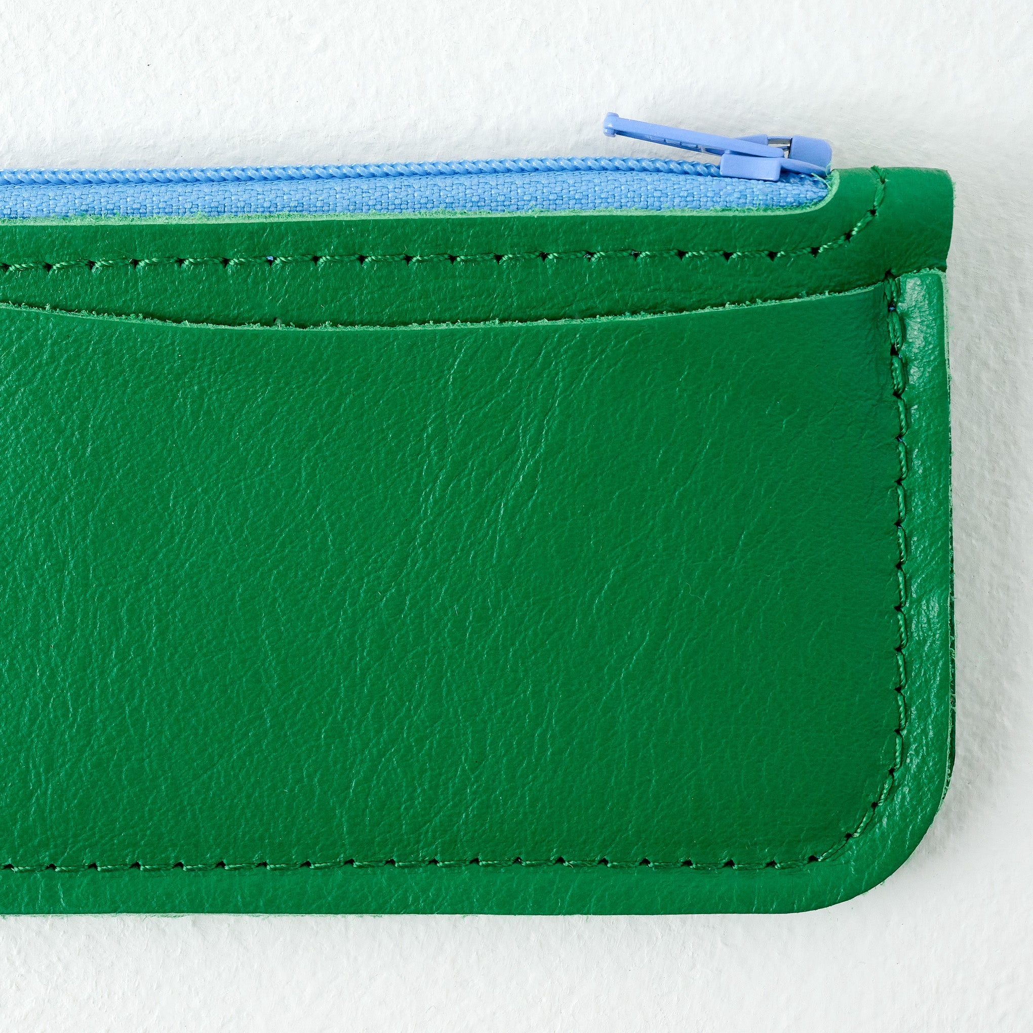 Kelly Green Small Change Wallet up close