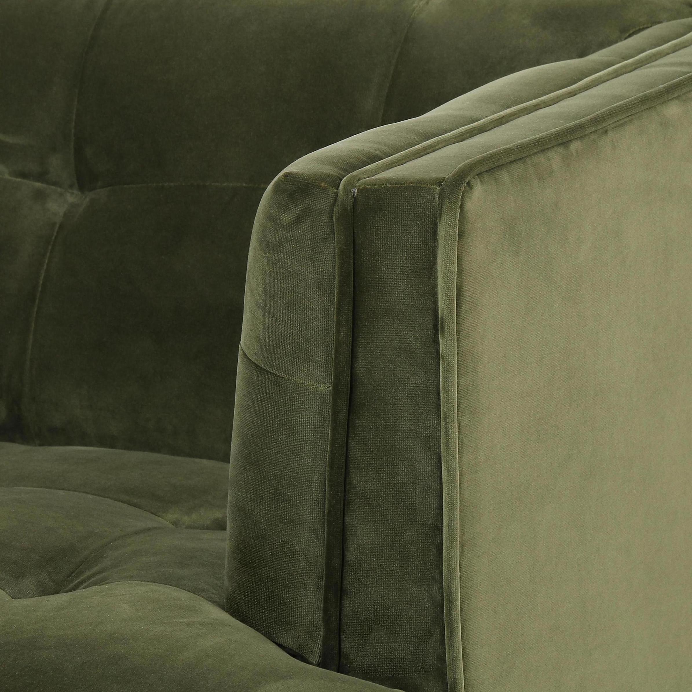 Sapphire Olive Velvet close up of arm of chair