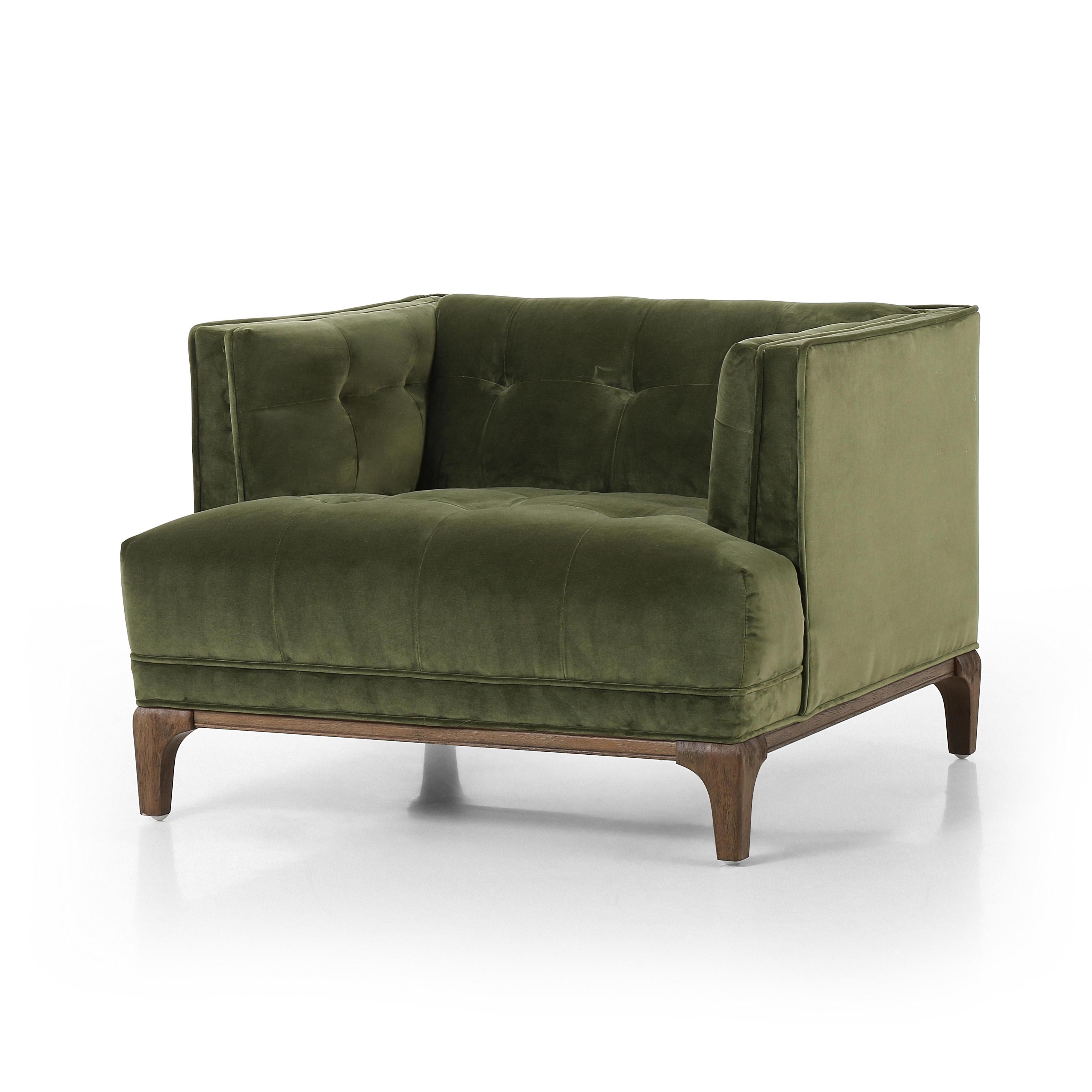 Elsie Chair in Sapphire Olive Velvet angled view