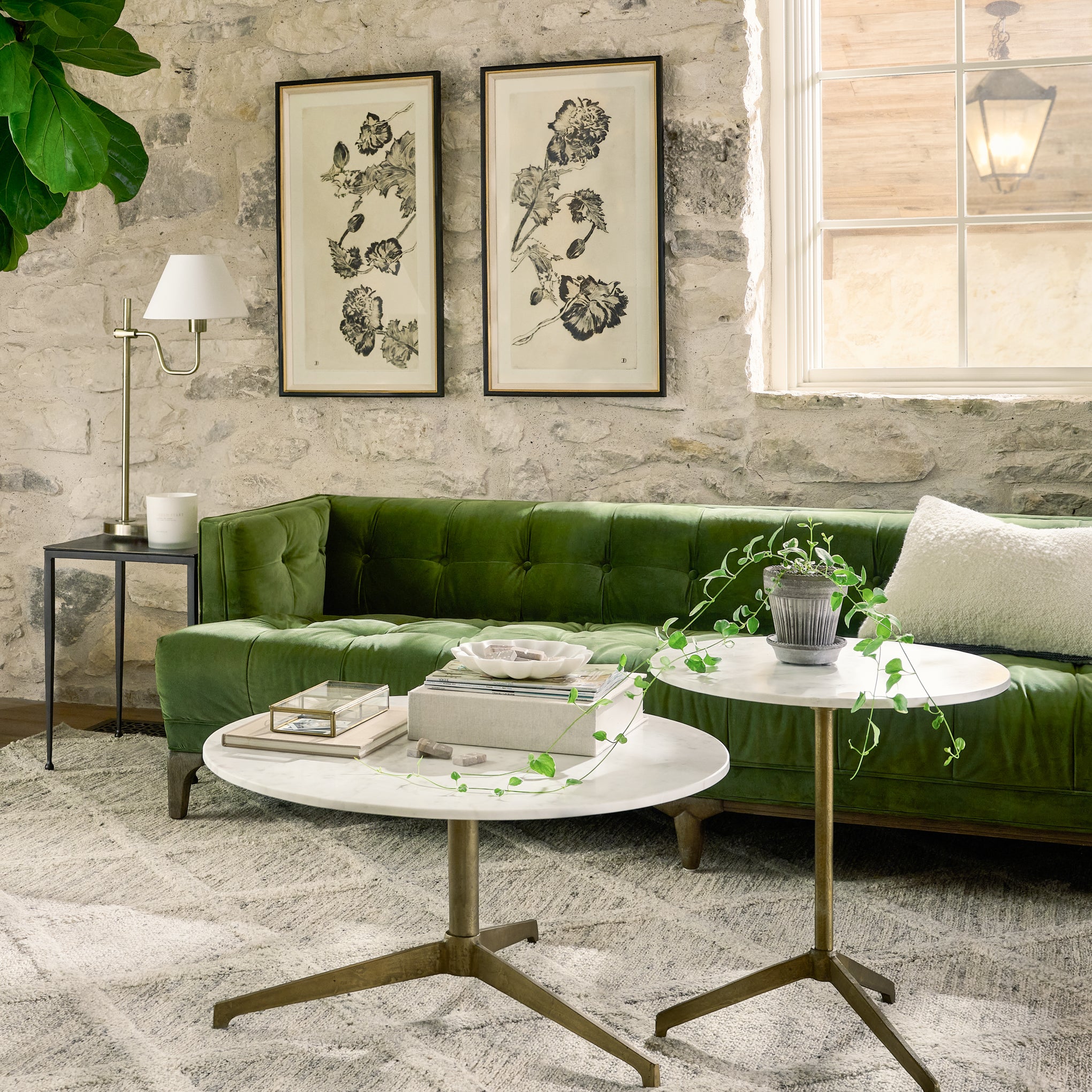 Elsie Sofa in olive in a room