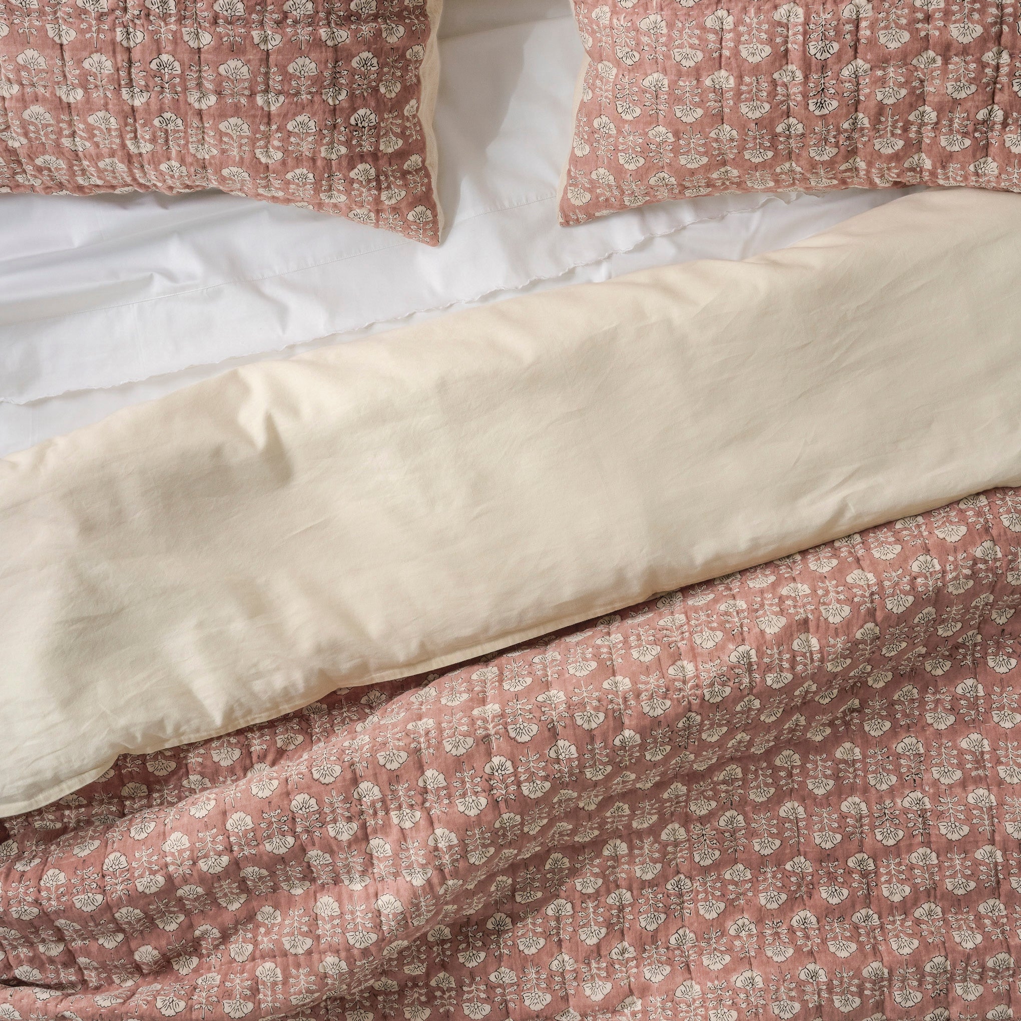 Desert Clay Flora Block Print Quilt + Sham Set (King)