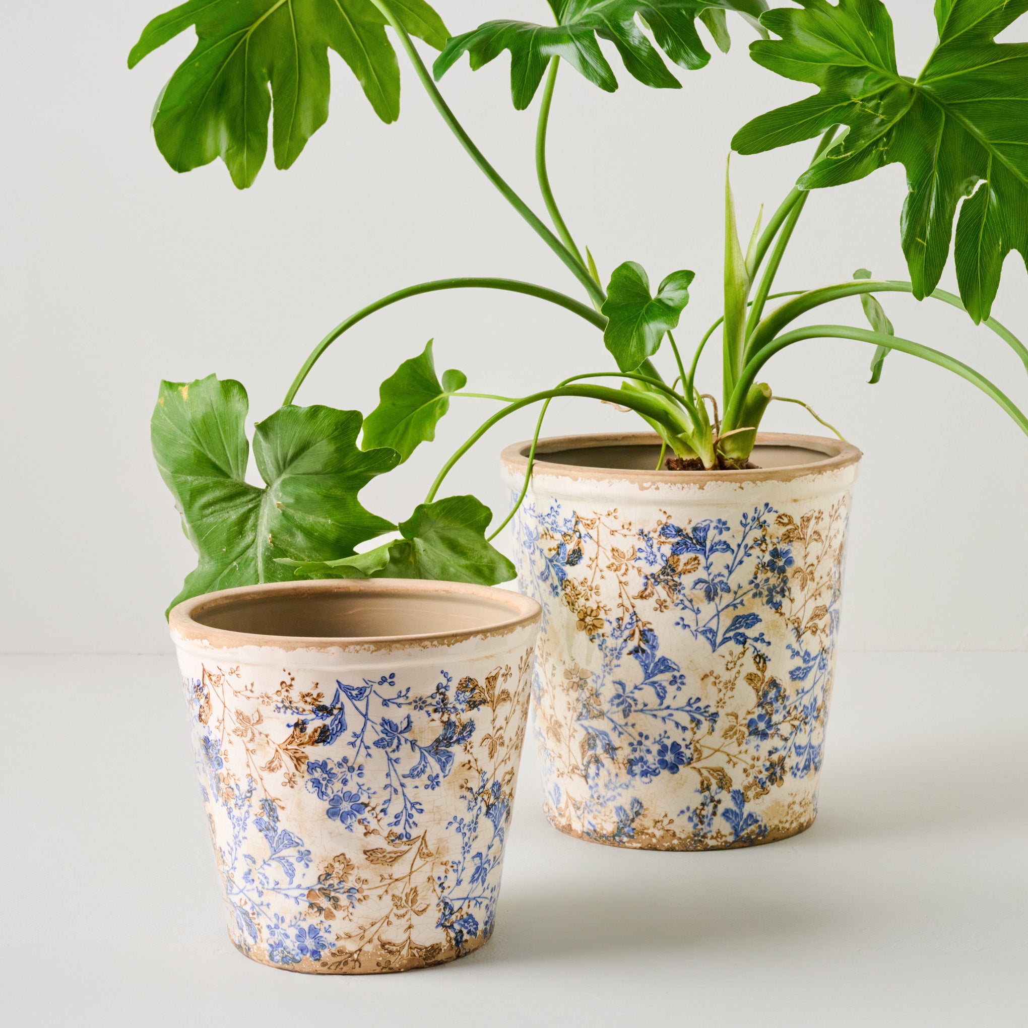 Blue and White Distressed Planters