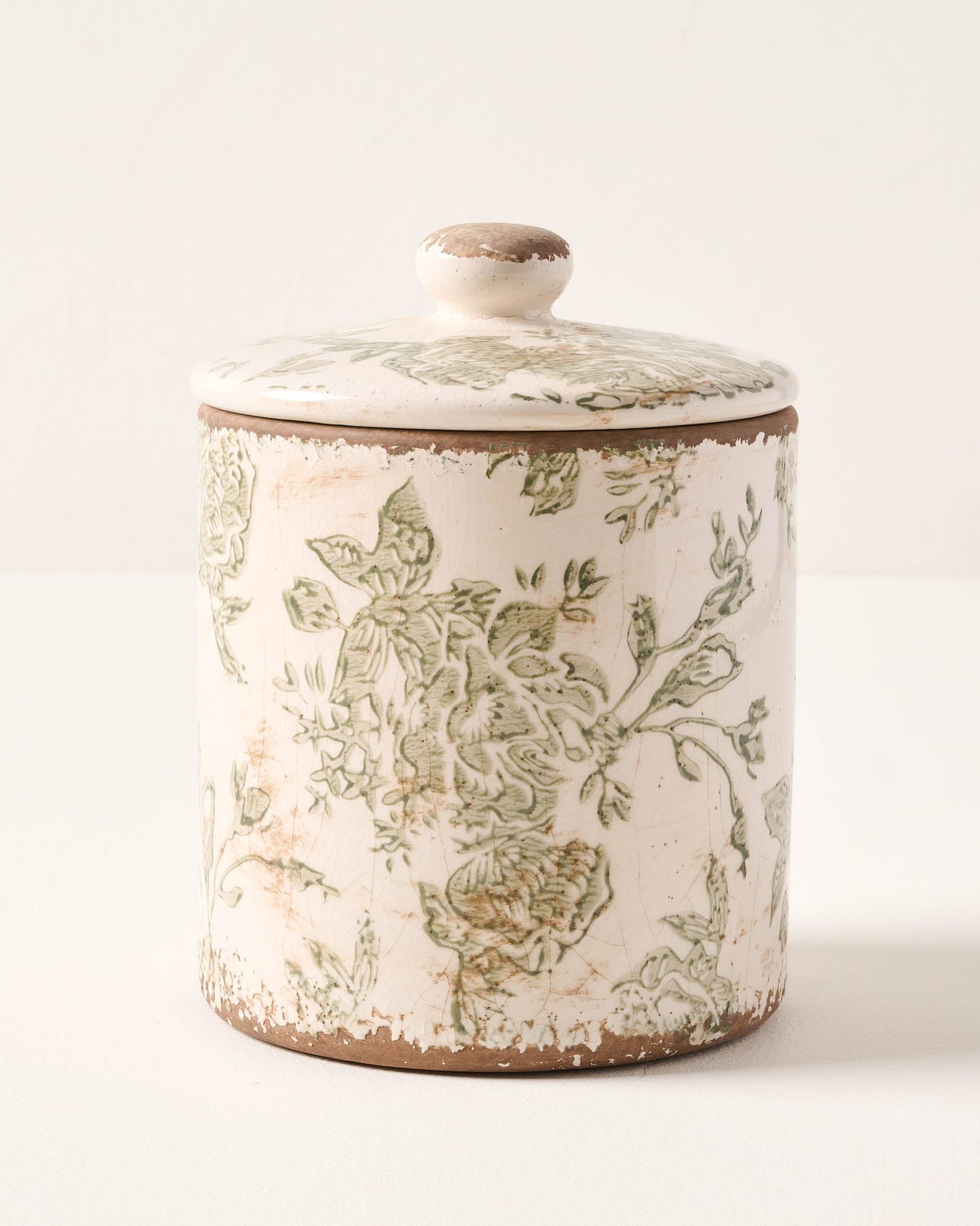 Green and White Distressed Canister large