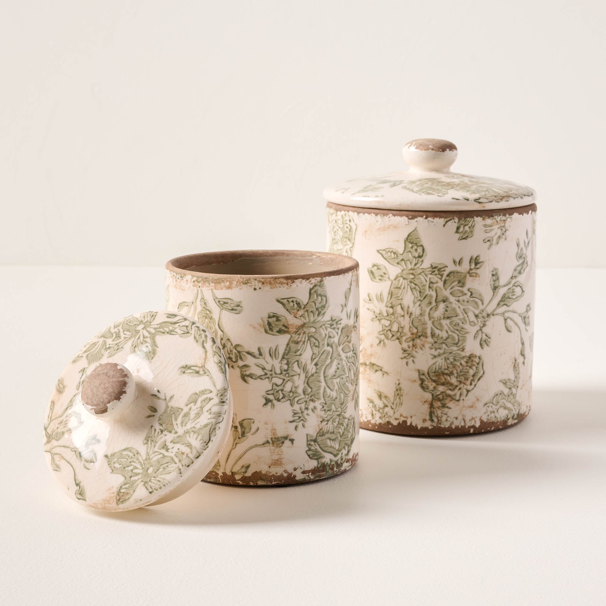 Green and White Distressed Canister small and large sizes