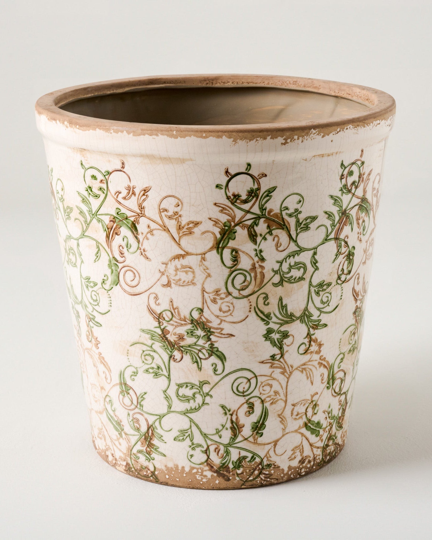 10" Green and White Distressed Planter