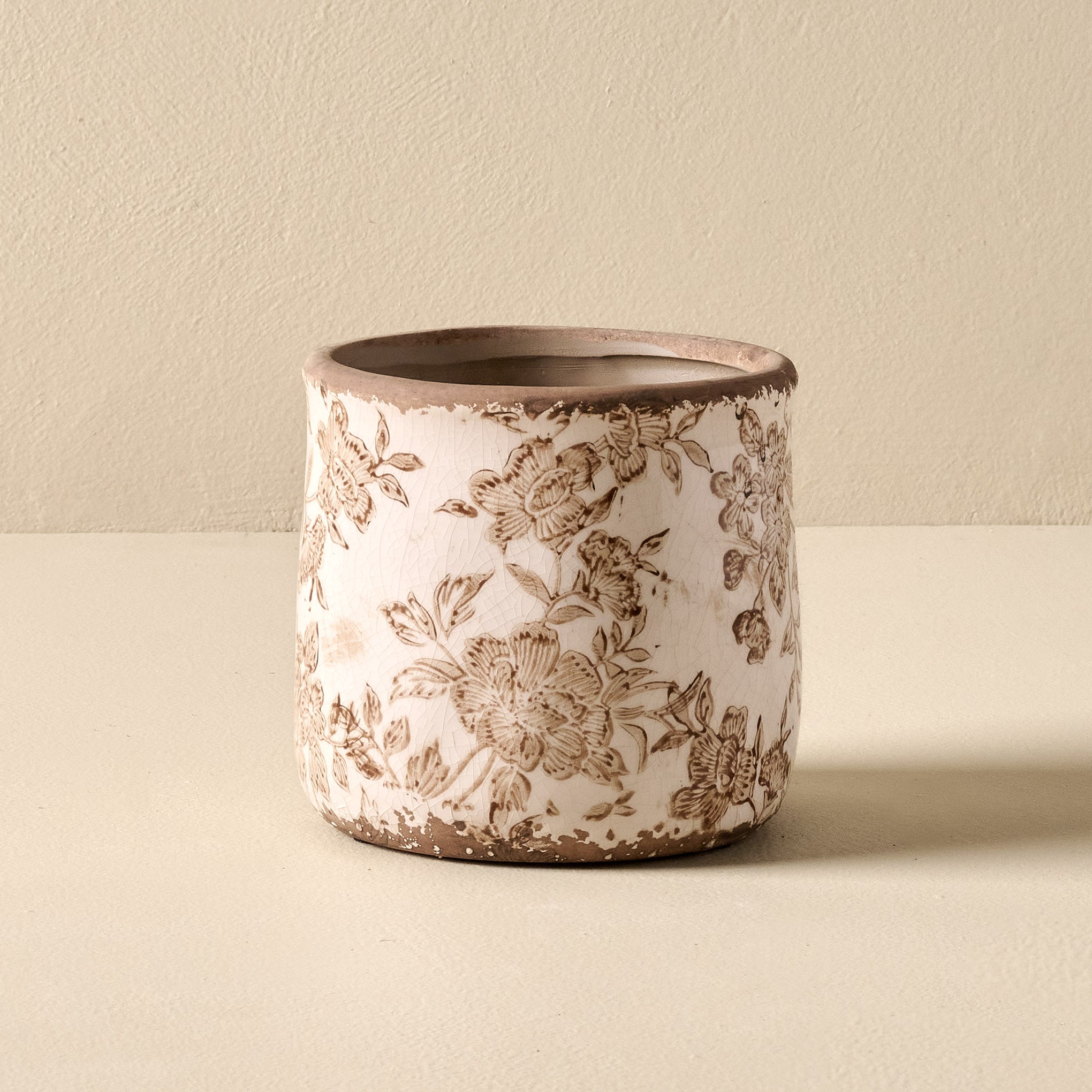 Small Brown and White Distressed Planter