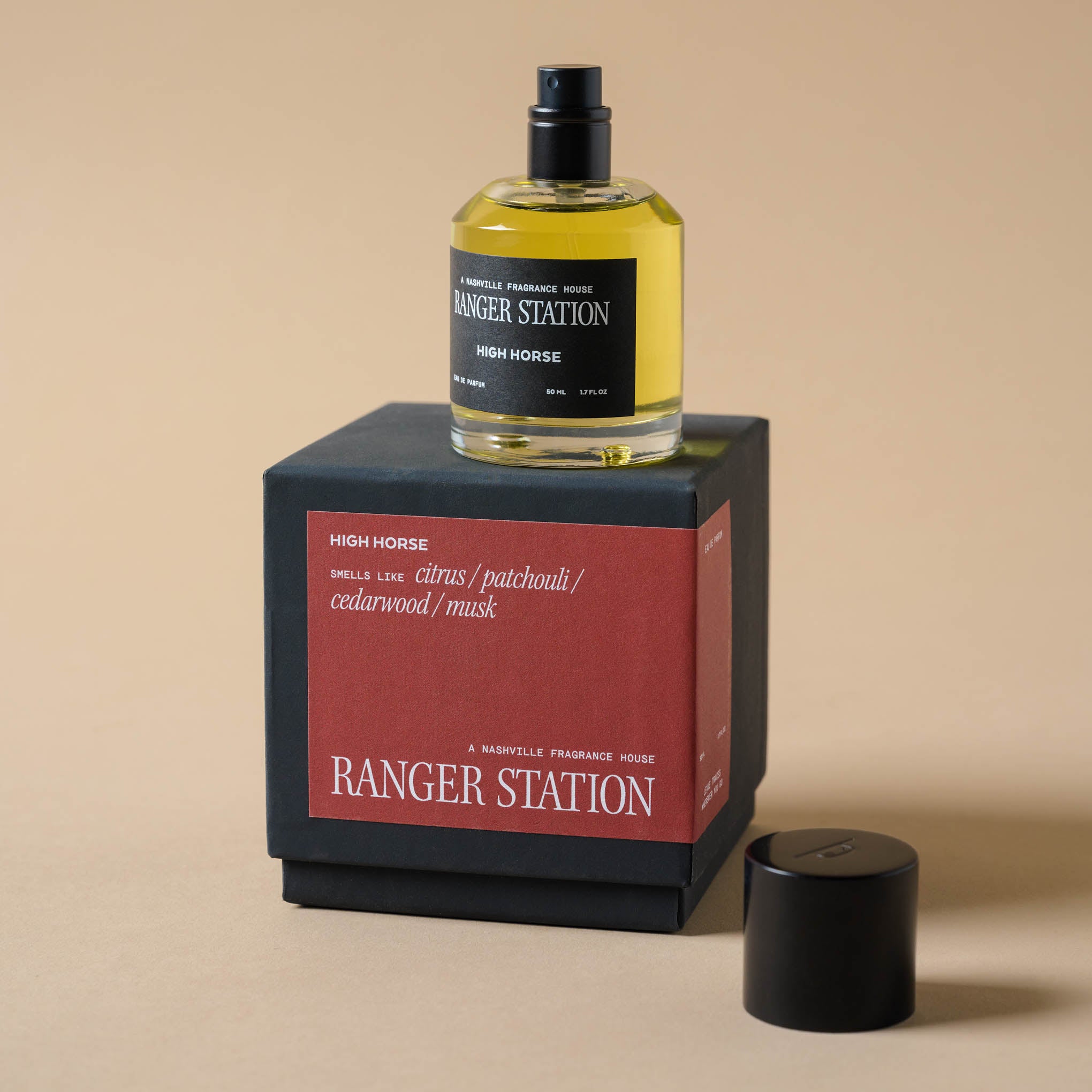 Ranger Station High Horse Cologne on top of packaging
