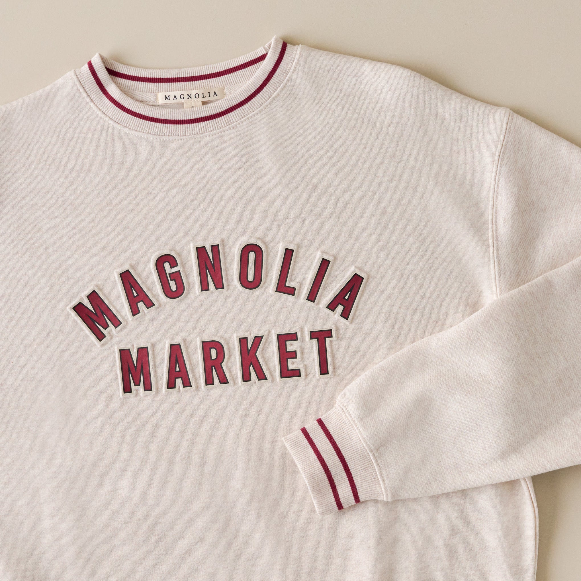 Magnoliass Embossed Oatmeal Stripe Sweatshirt