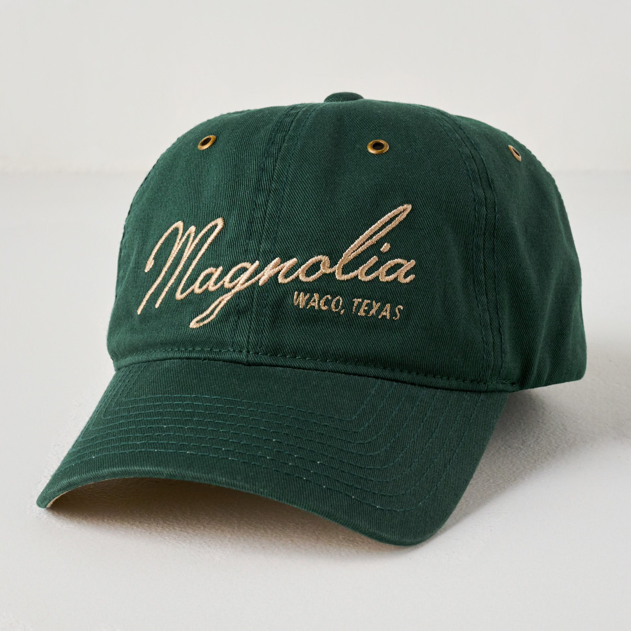 Magnoliass Embroidered Script Hunter Green Hat