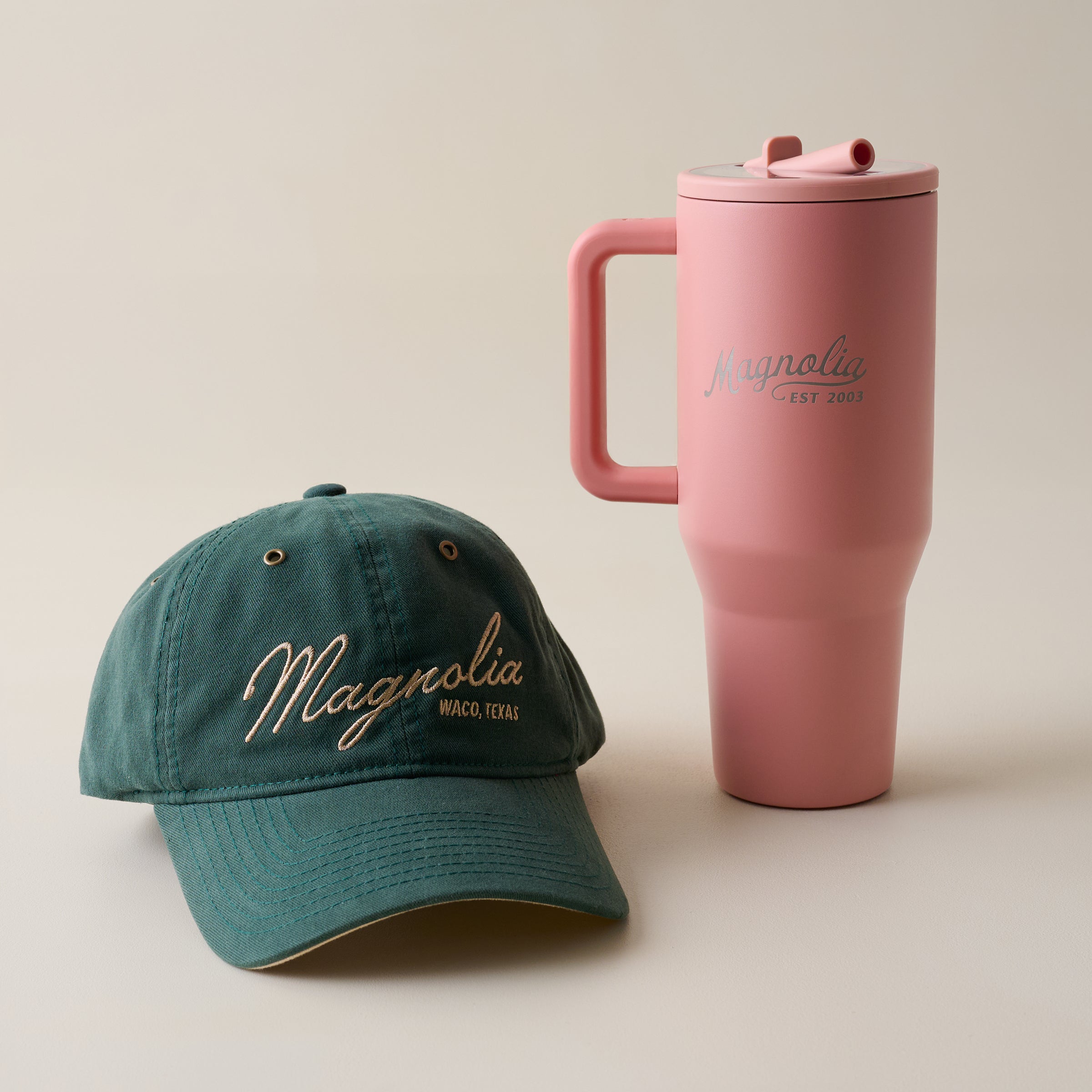 Magnoliass Hunter Green Hat and Sunset 32oz Traveler Bundle