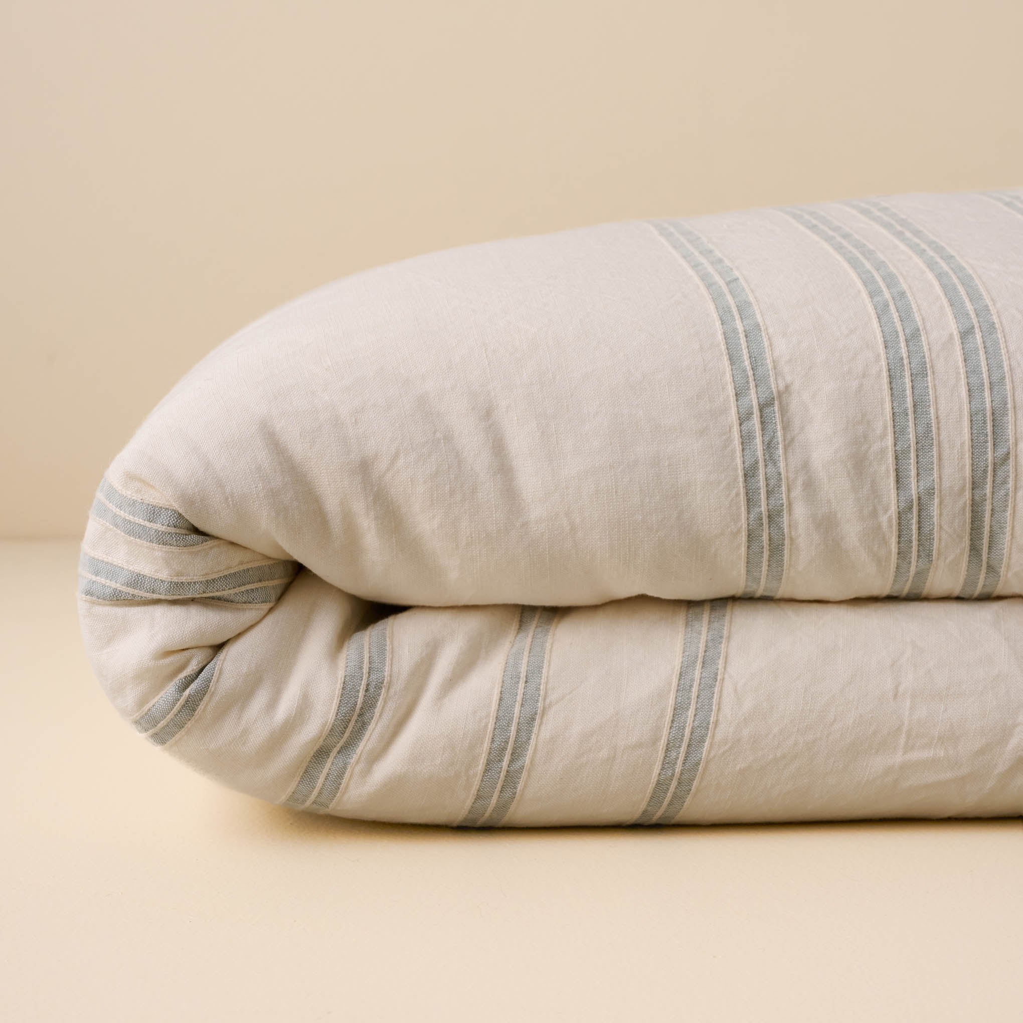 Folded Embroidered Chambray Stripe Linen Cotton Duvet