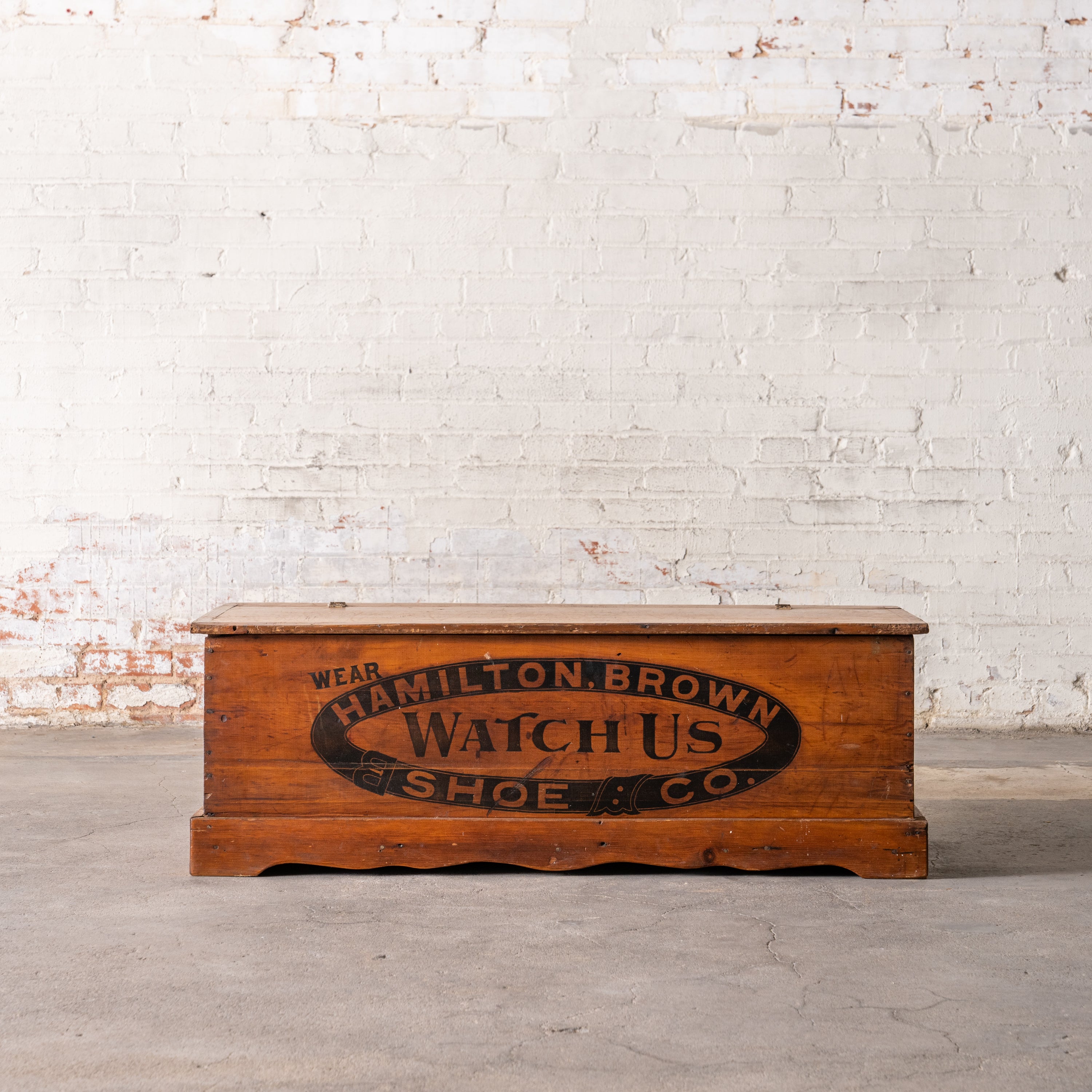 Antique Hamilton Brown Shoe Co. Wooden Trunk