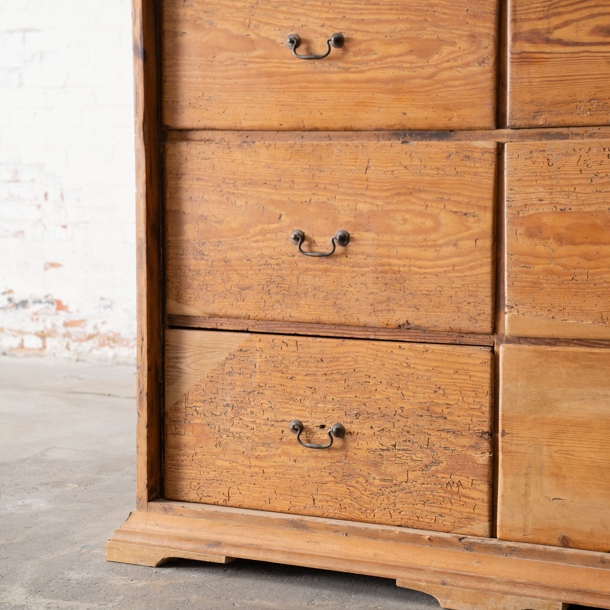 Vintage Large Twelve Drawer Chest of Drawers bottom drawers up close