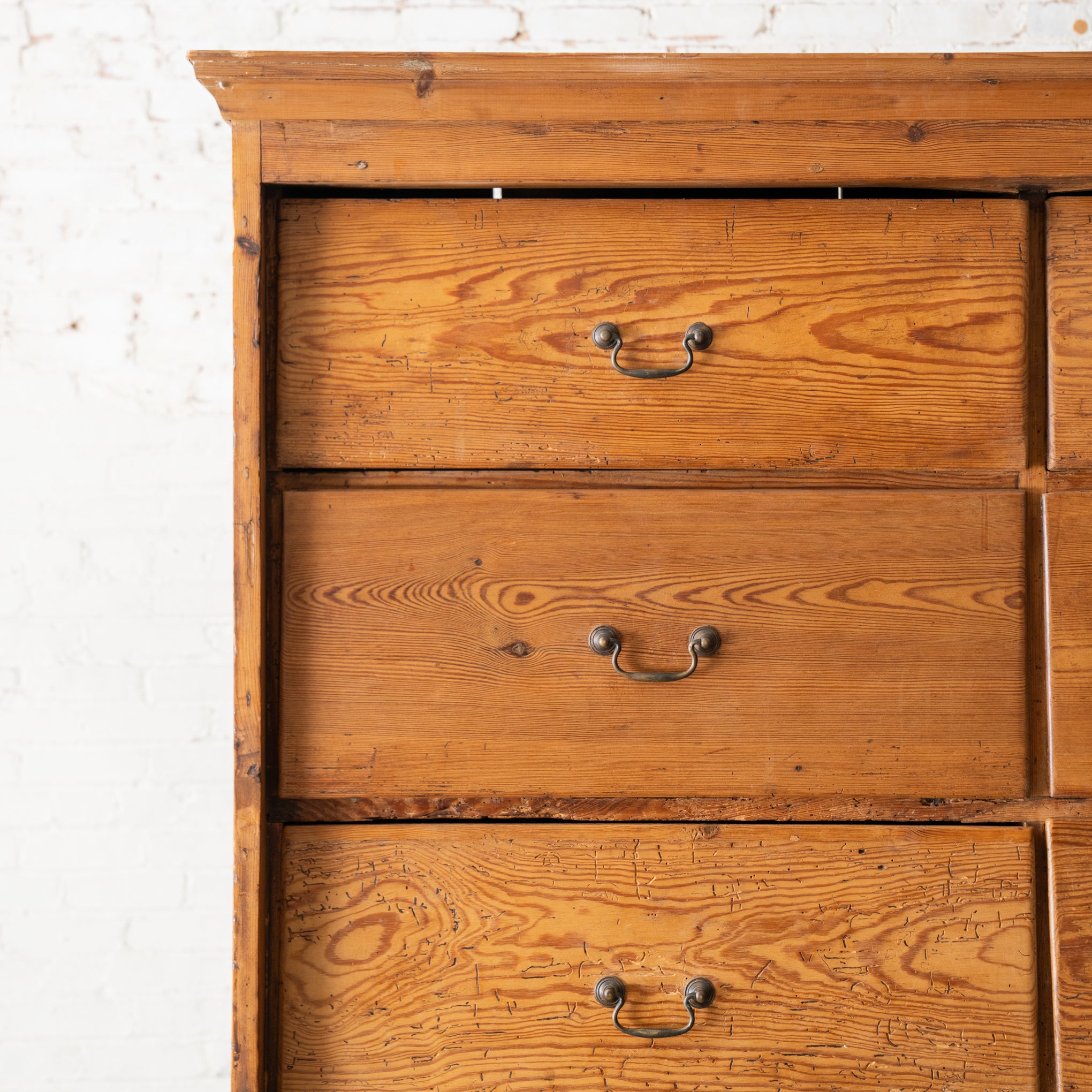 Vintage Large Twelve Drawer Chest of Drawers top corner up close