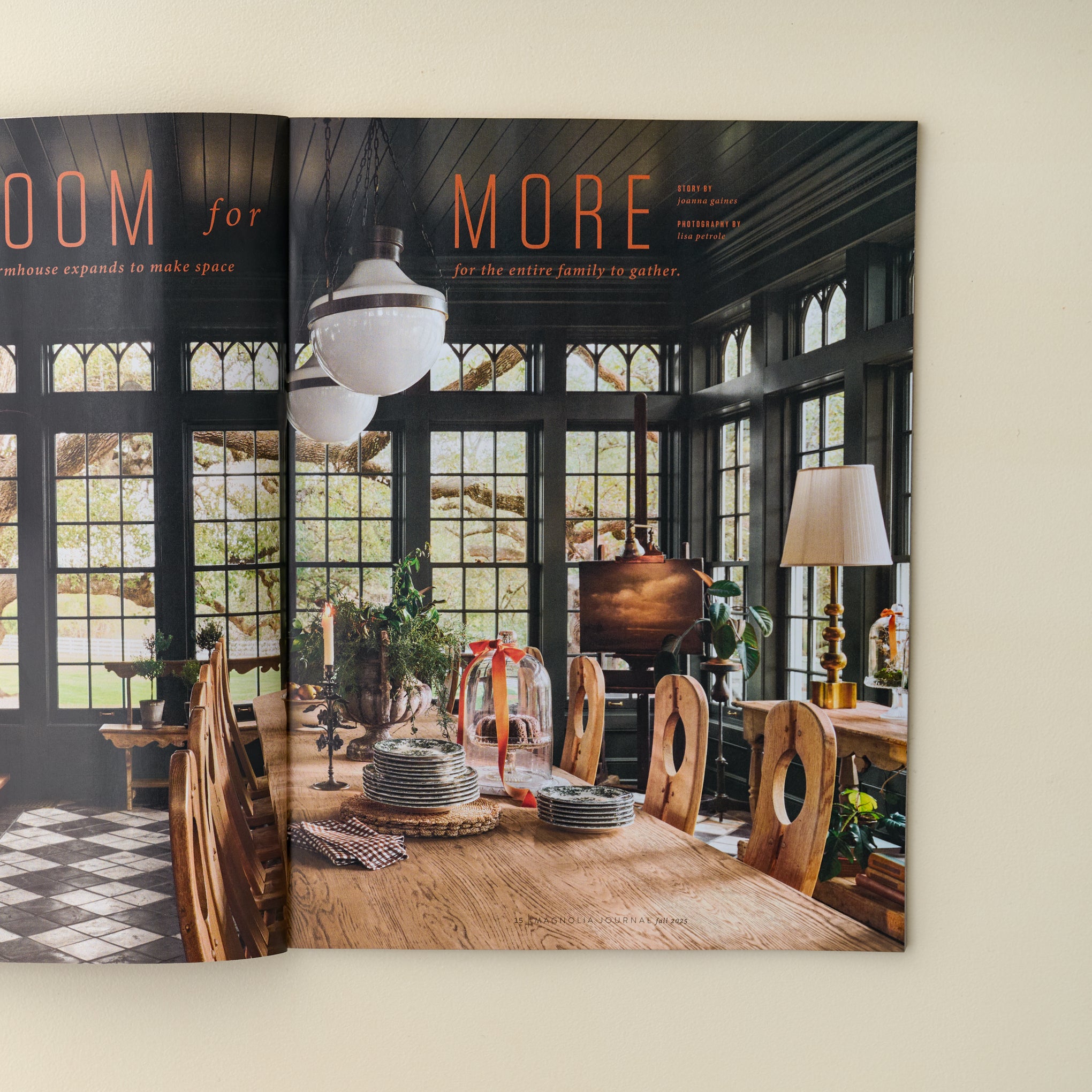 Magnoliass Journal Fall 2025 shown open with photo of dining room