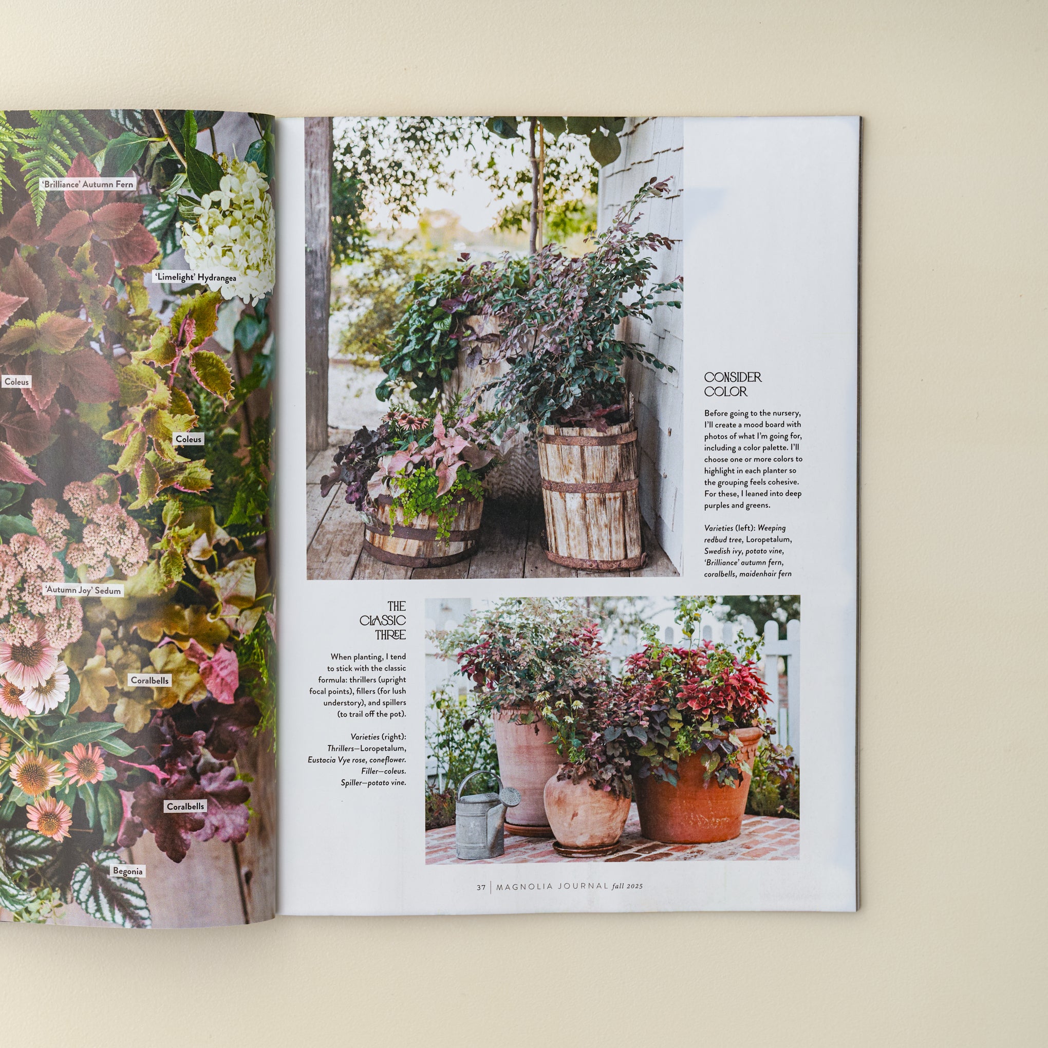 Magnoliass Journal Fall 2025 shown open to page about fall outdoor florals