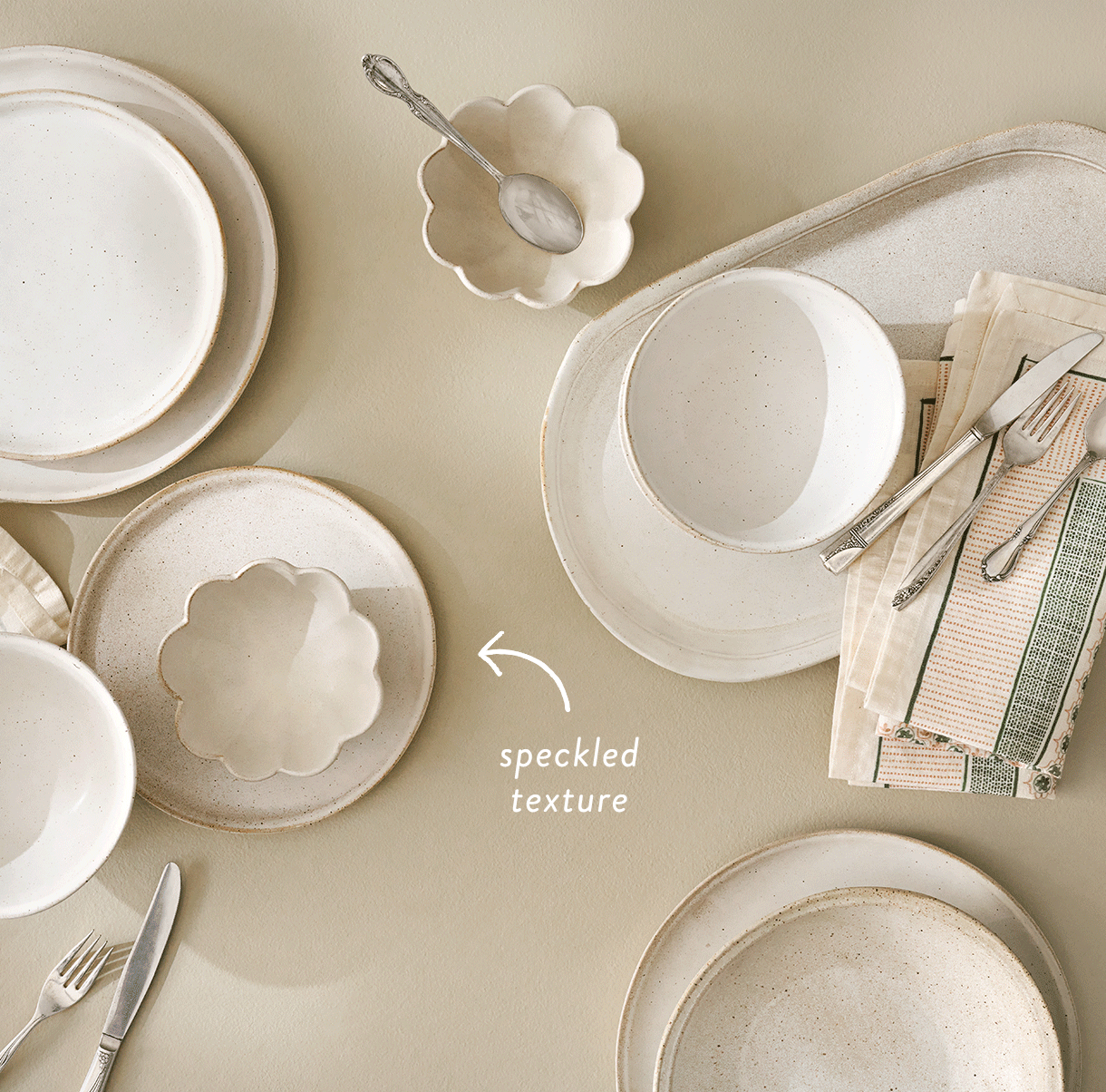 shop our French gray and speckled white  tabletop collection