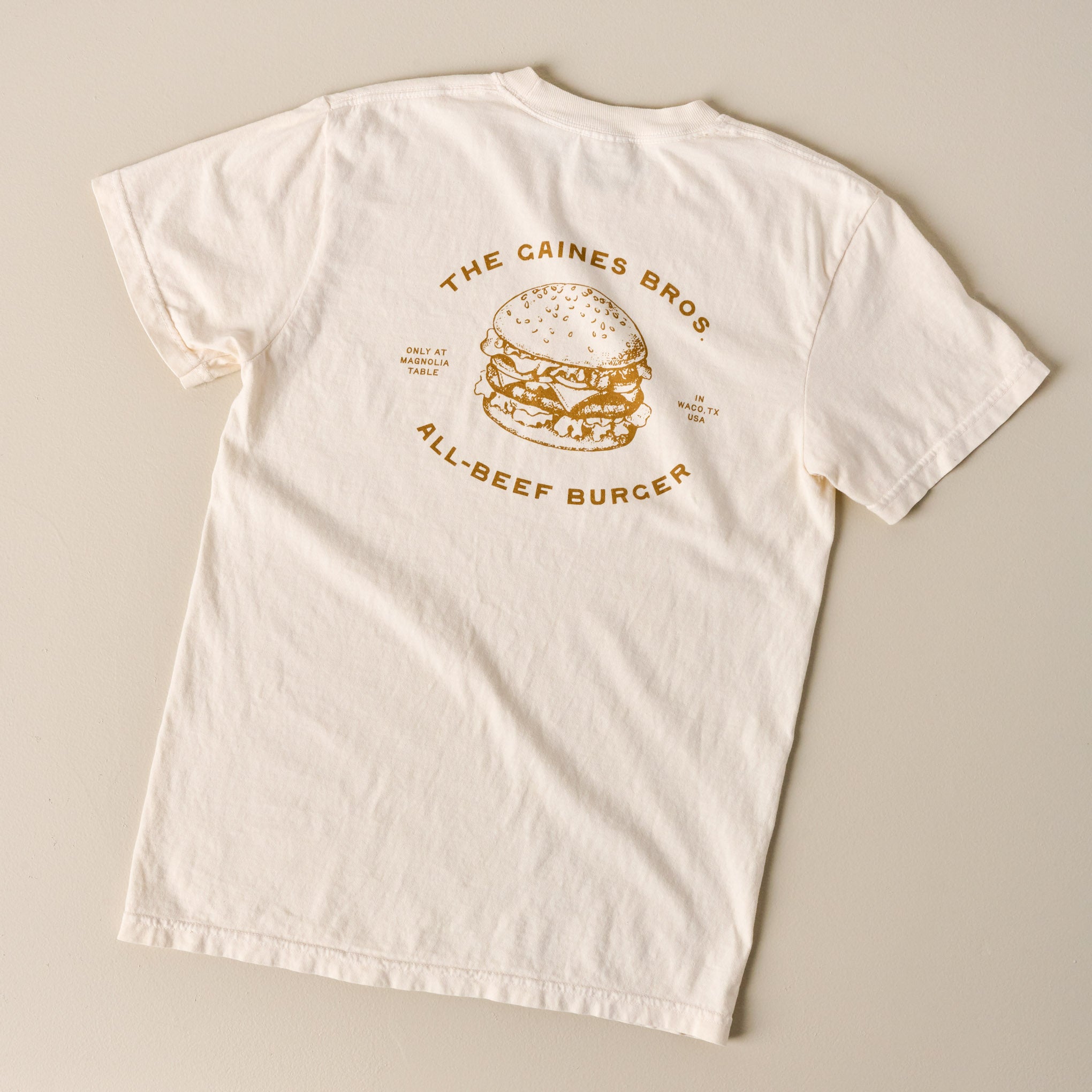 Back of Gaines Bros Burger Ivory Tee