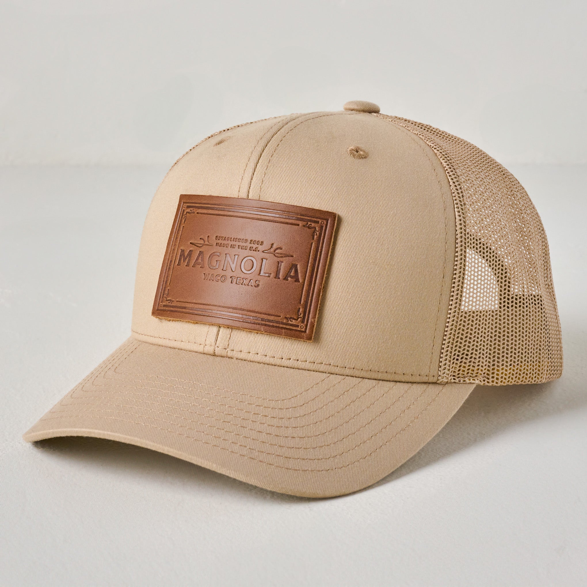 Magnoliass Khaki Leather Patch Hat