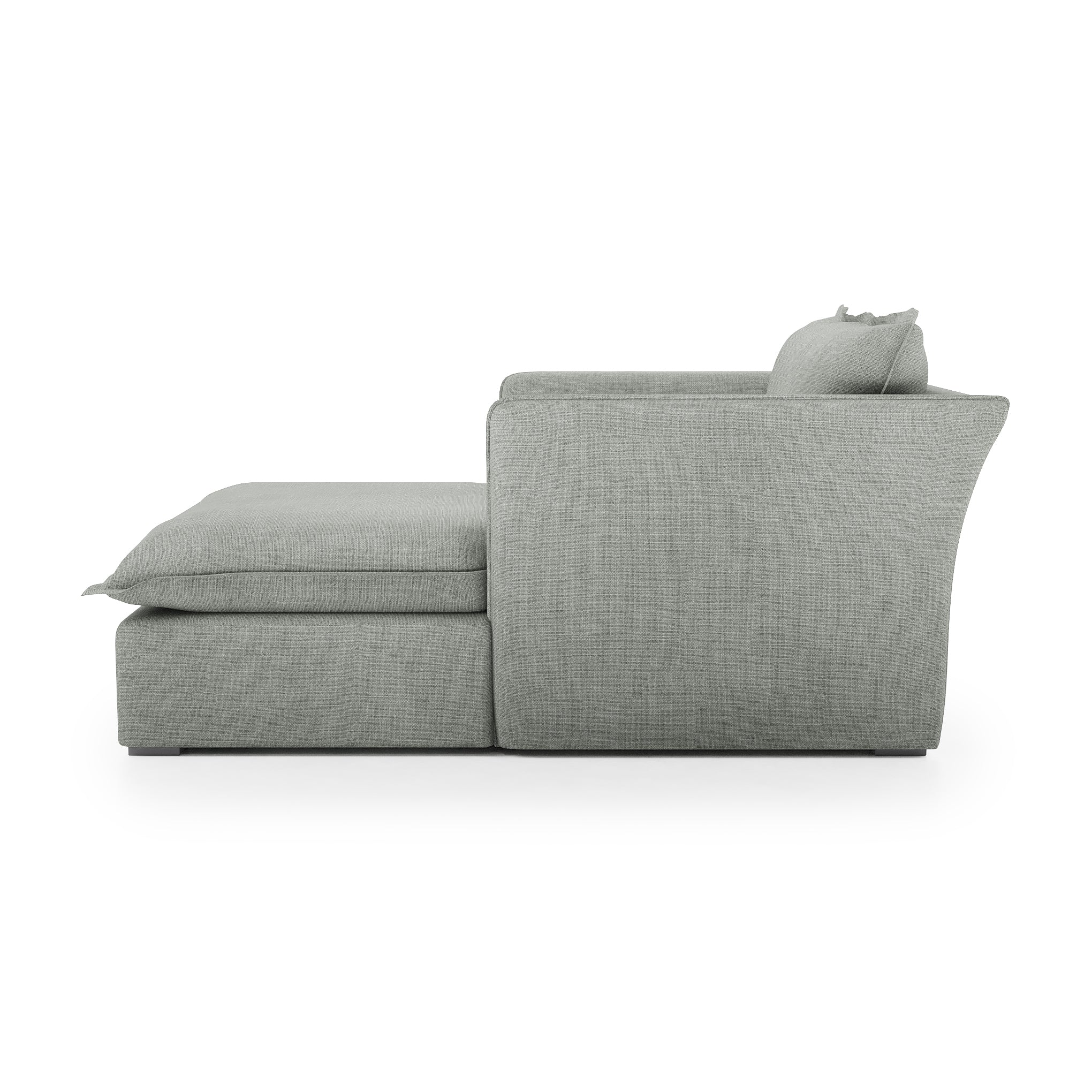 Sunday Chaise dove grey linen side view