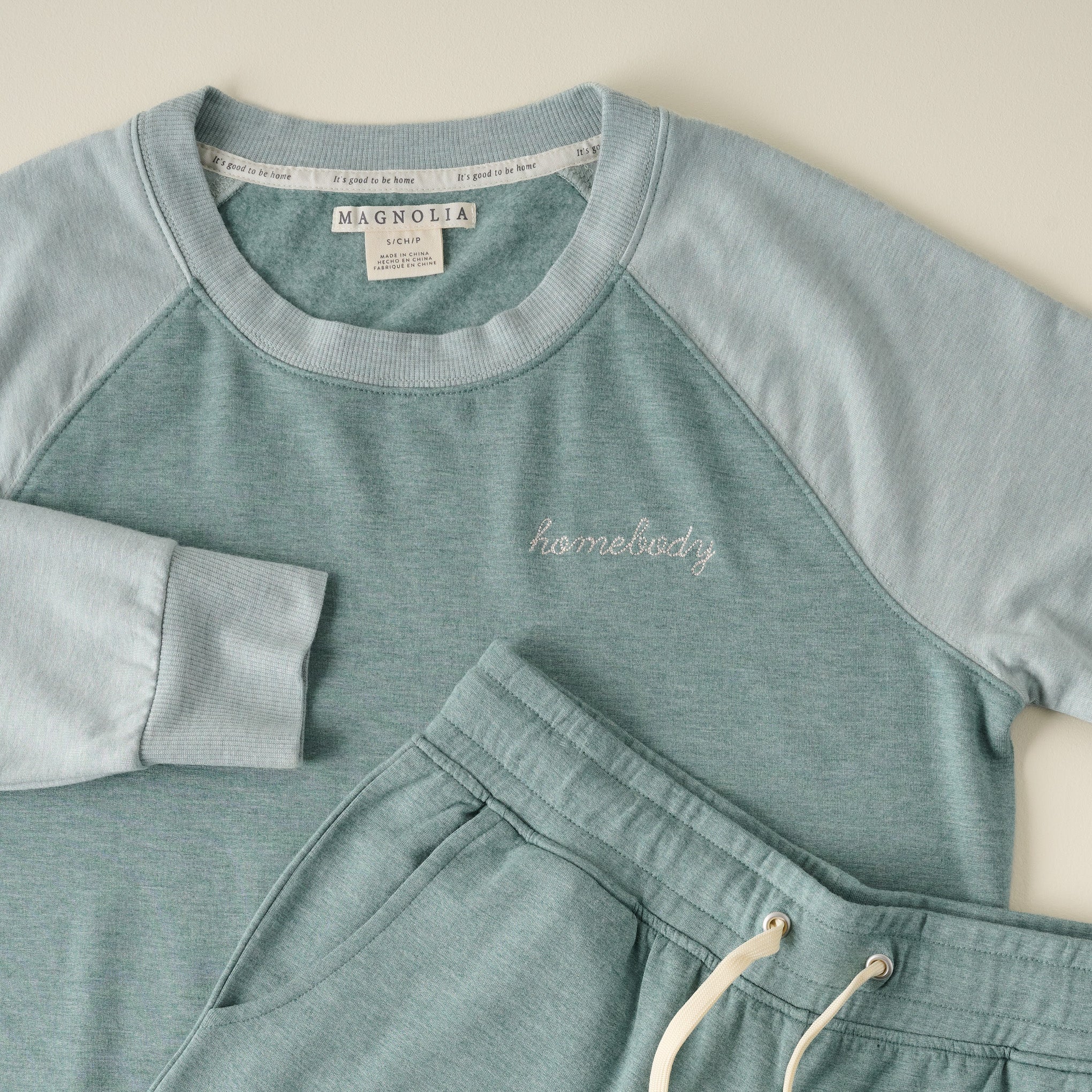 Homebody Alpine Colorblocked Crewneck Loungewear Set close up