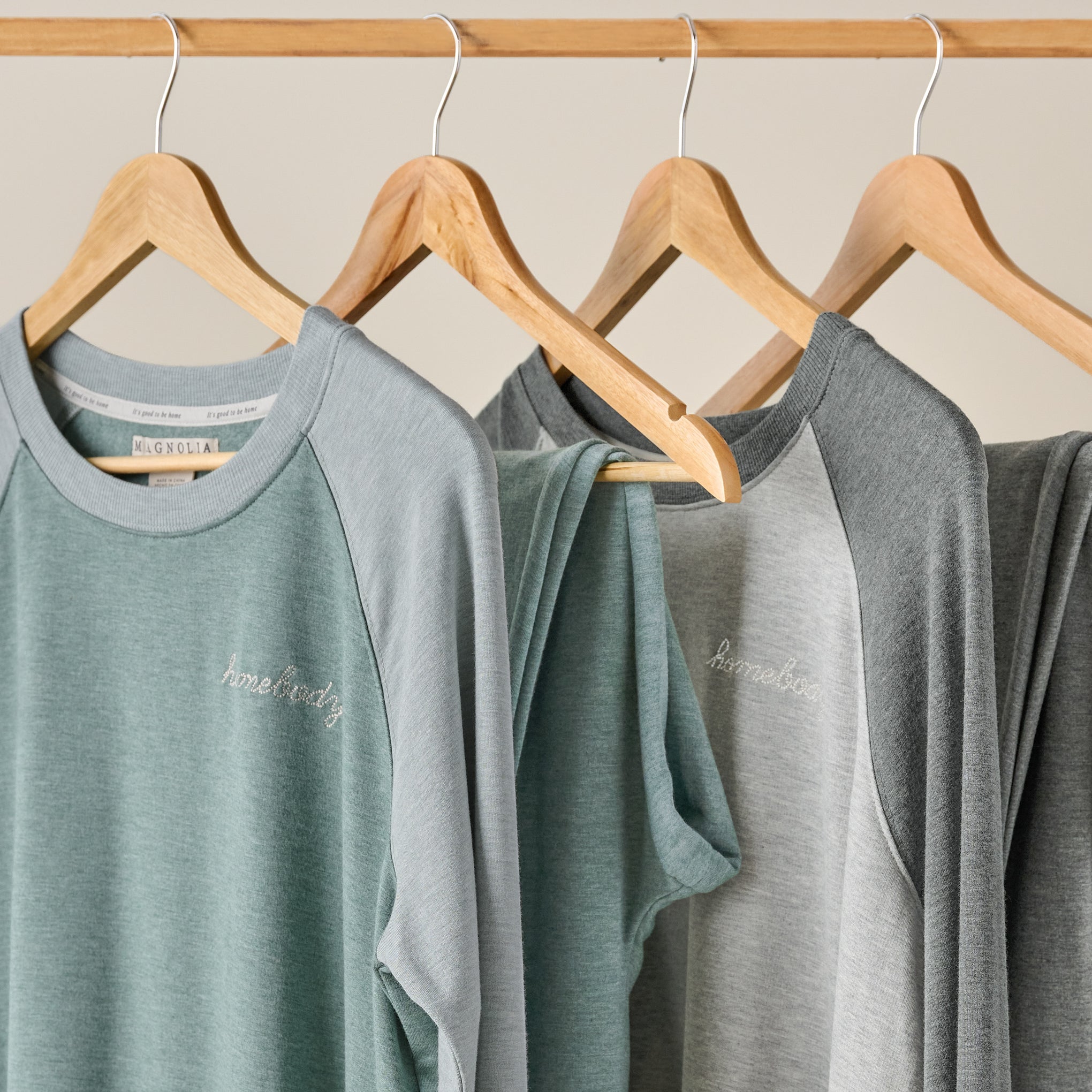 Homebody Alpine Colorblocked Crewneck Loungewear Set hanging up