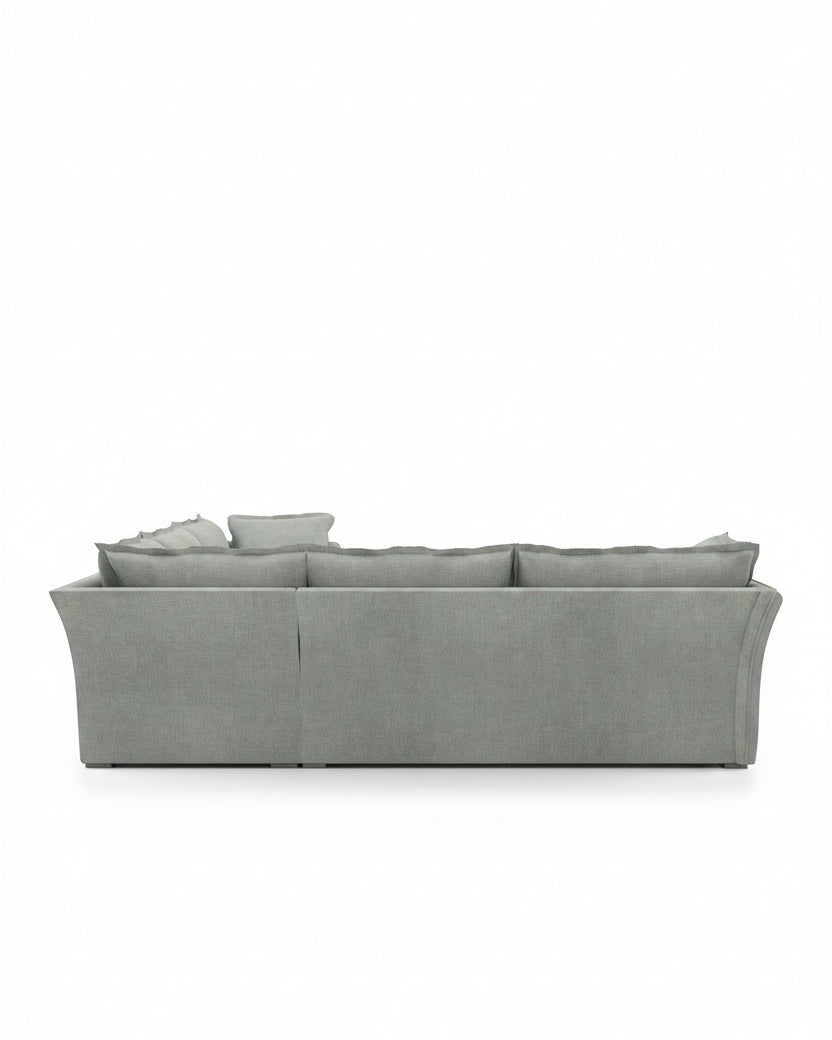 Sunday Sectional dove grey linen back view
