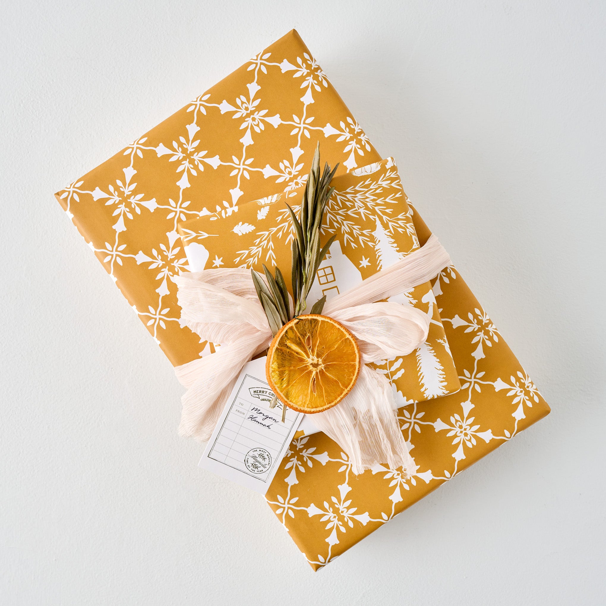 Magnoliass Gold Woodland Wrapping Paper Sheets on gift