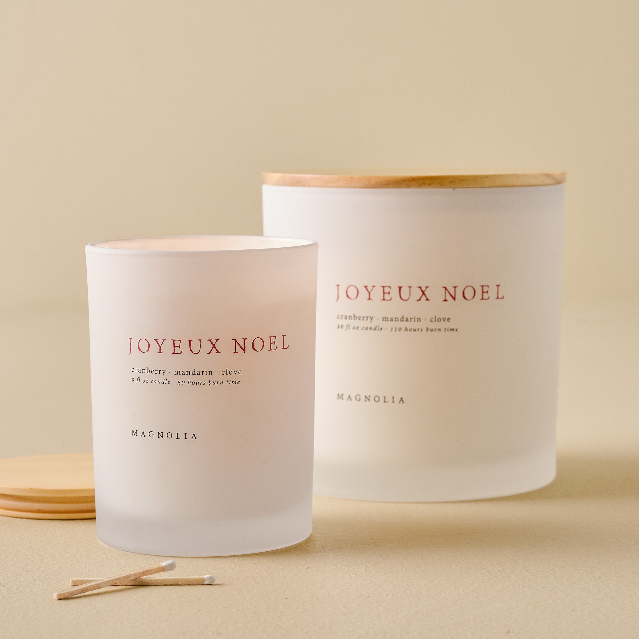 Magnoliass Joyeux Noel Candles shown together