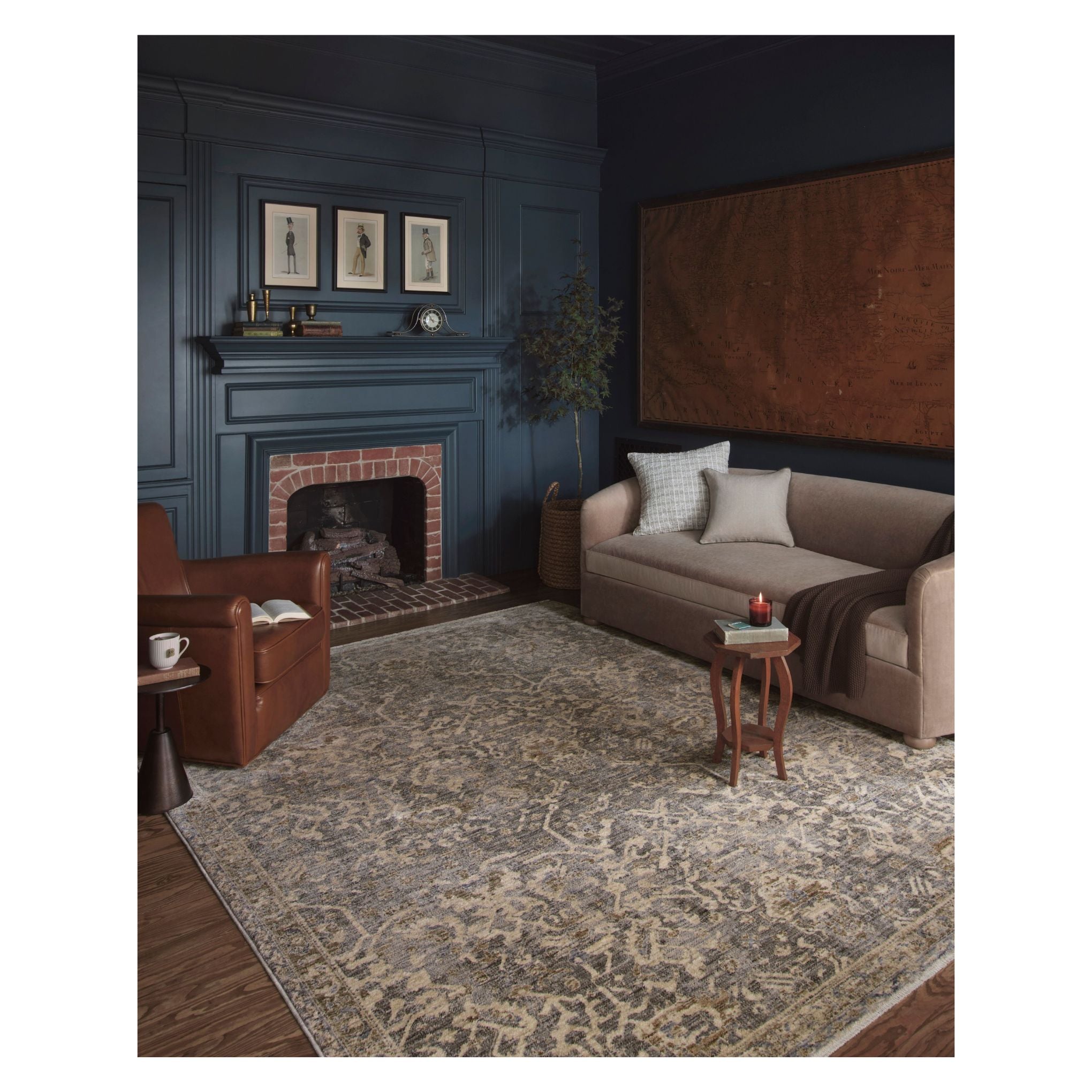 Junie Blue Natural Rug shown in living room