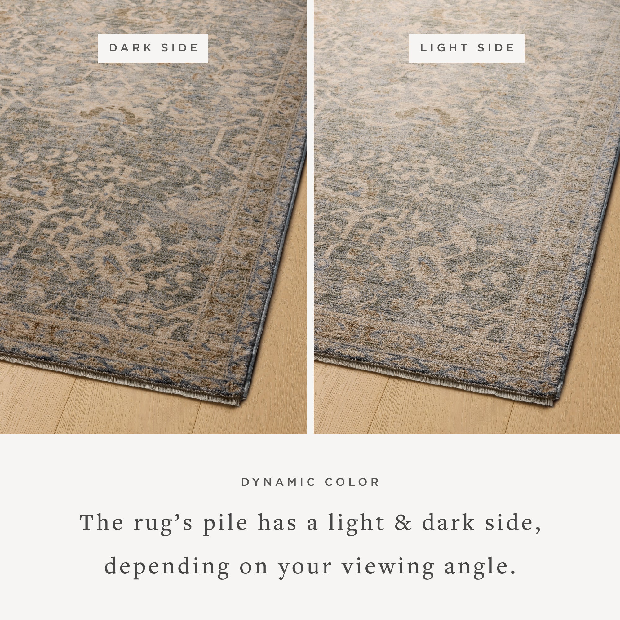 Junie Blue Natural Rug shown from two viewing angles