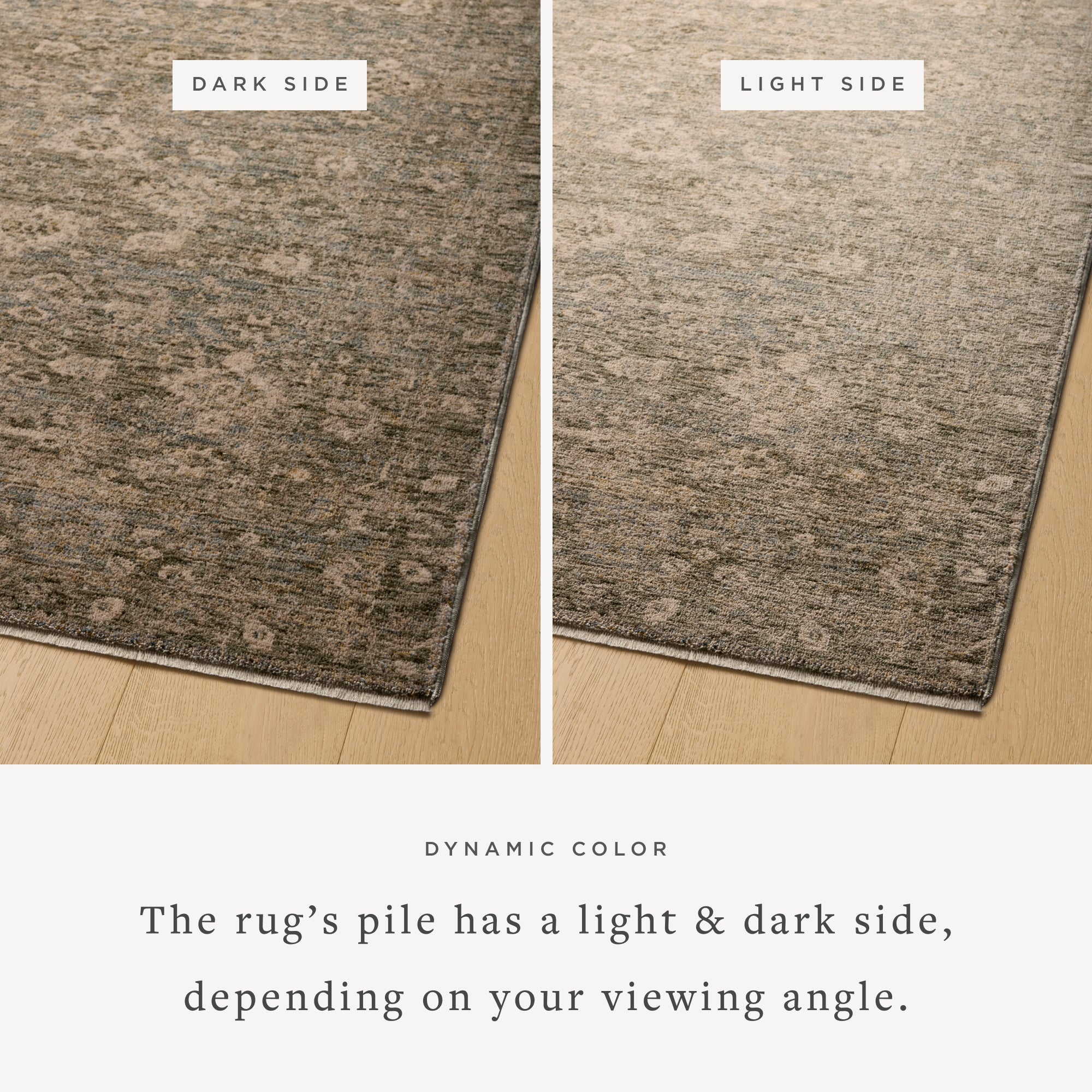 Junie Lagoon Natural Rug shown from two different viewing angles