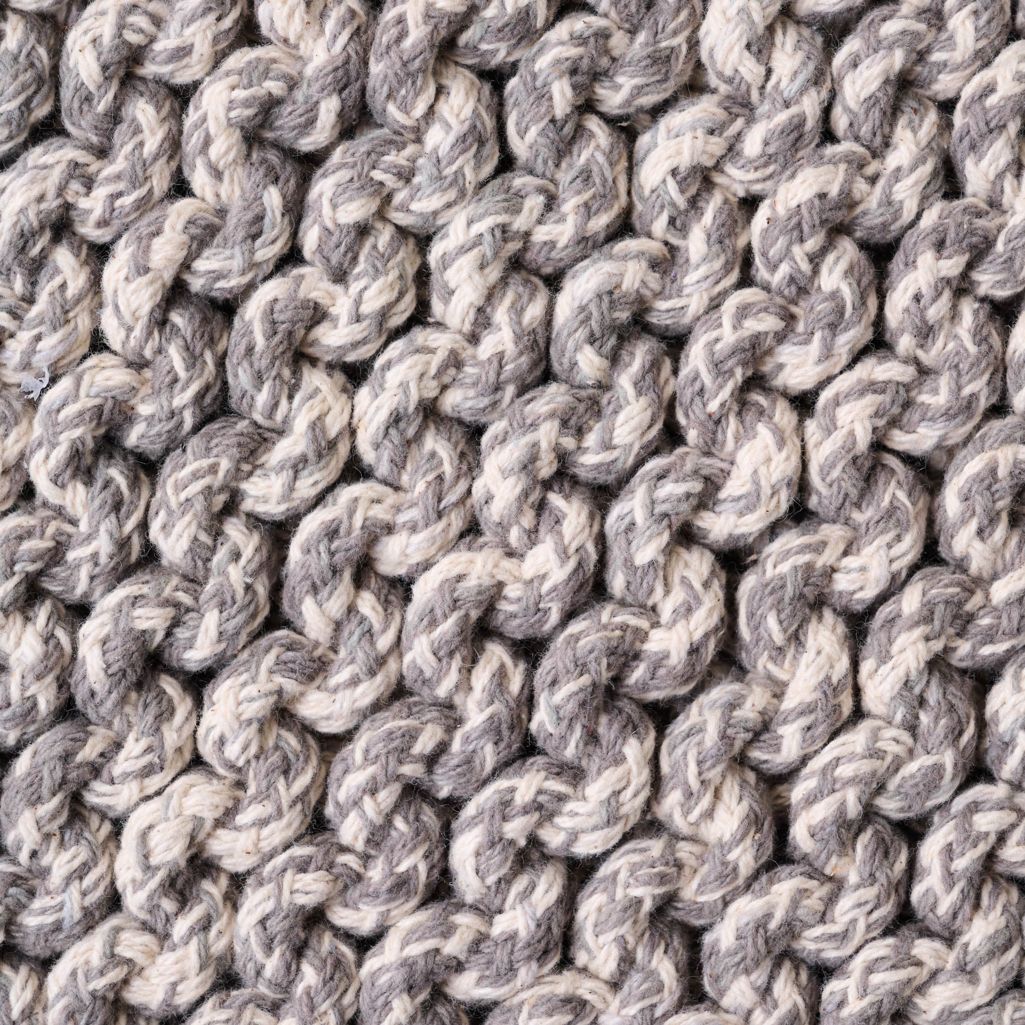 Heathered Hand Crocheted Pot Holder close up of grey stitching