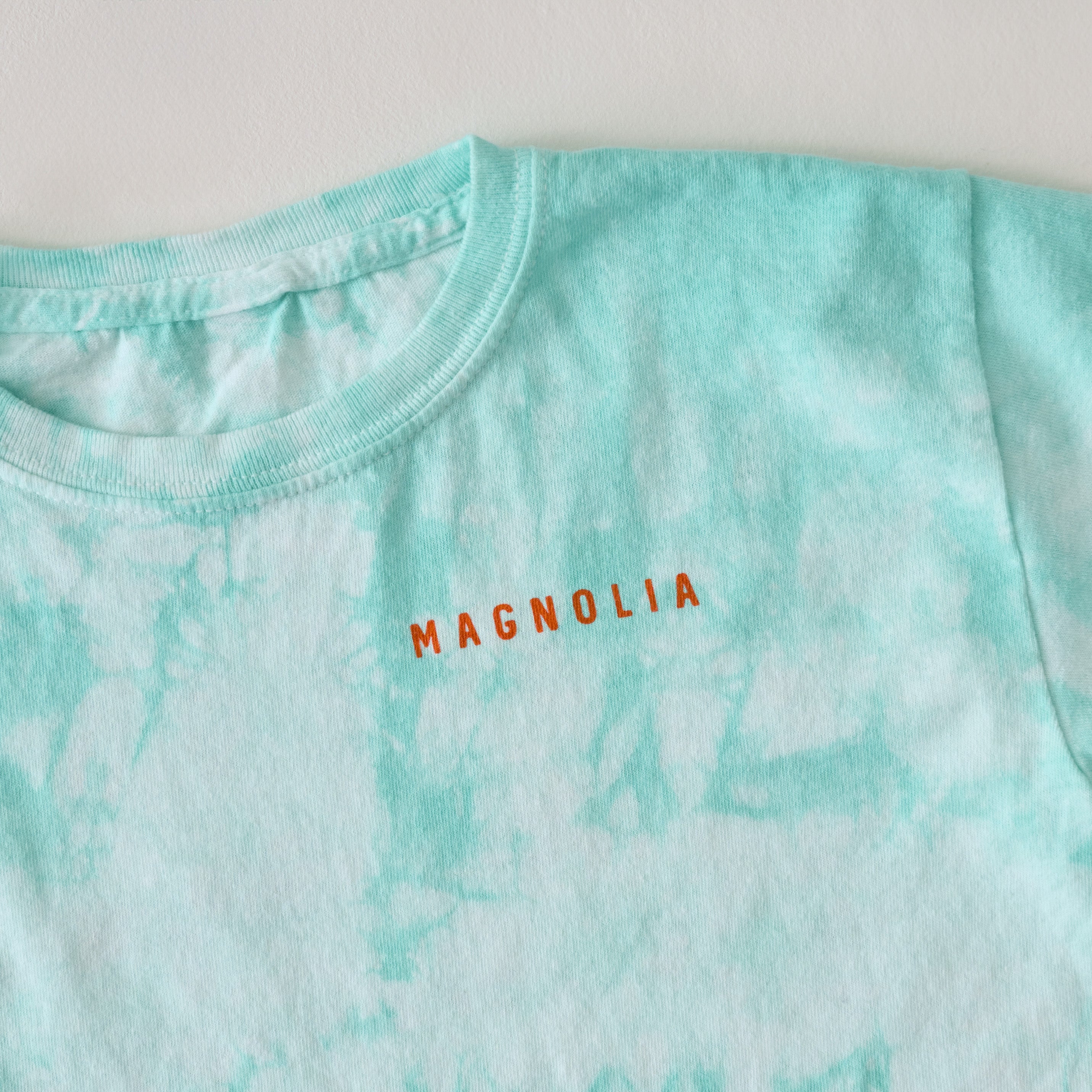Magnoliass Kids Roadtrip Mint Tie Dye Shirt up close front