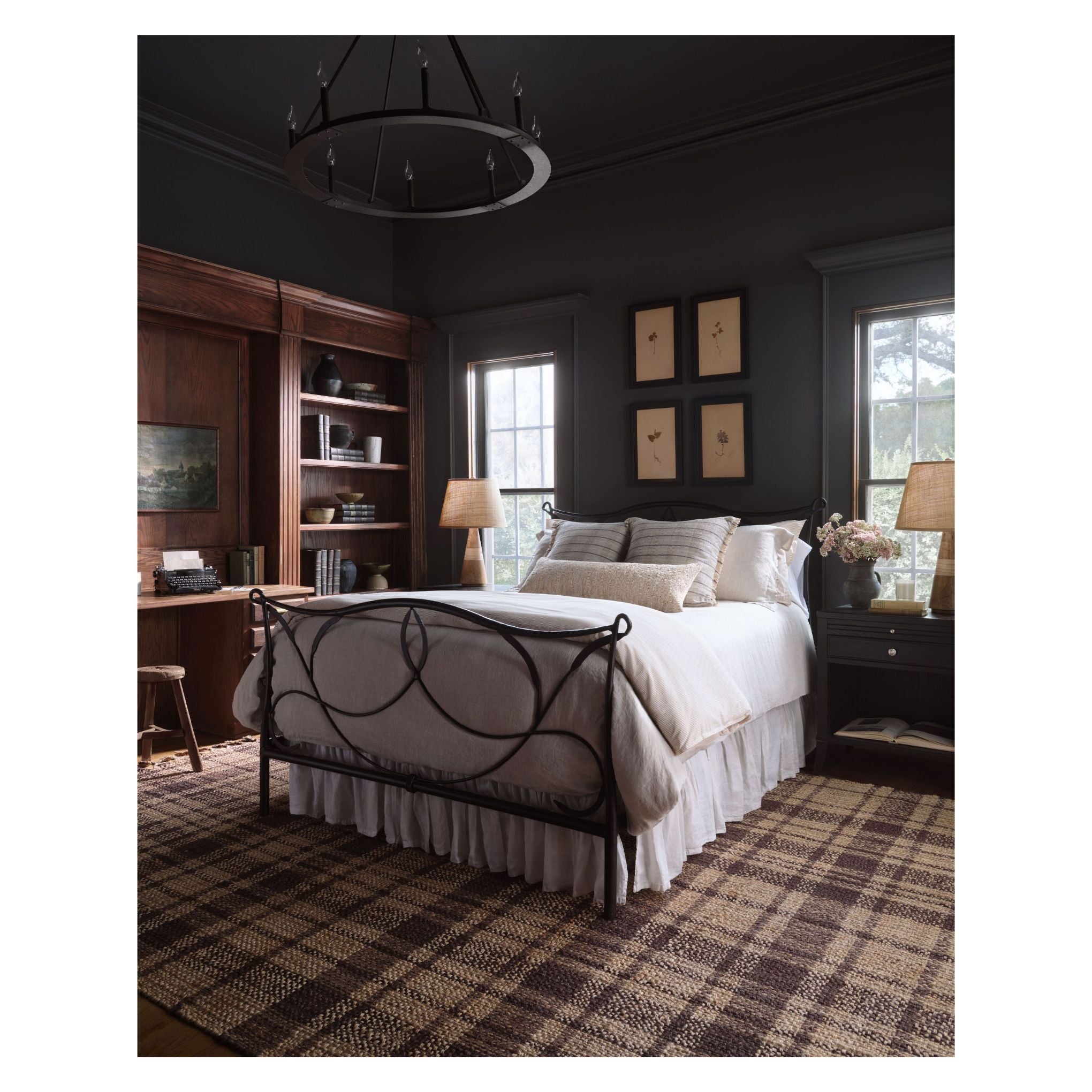 Louie Natural Espresso Rug shown in bedroom