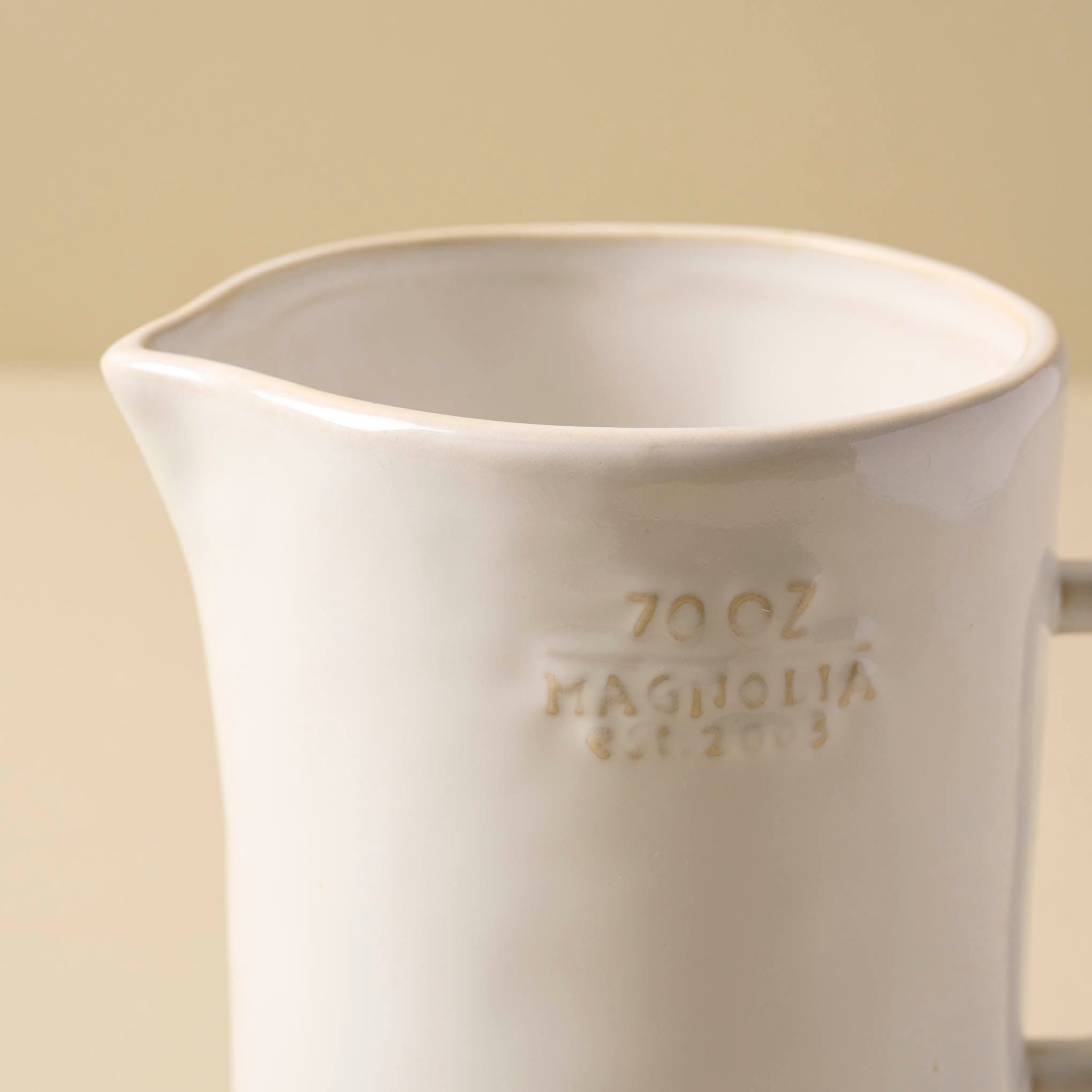 Magnoliass Est. Ceramic Pitcher close up