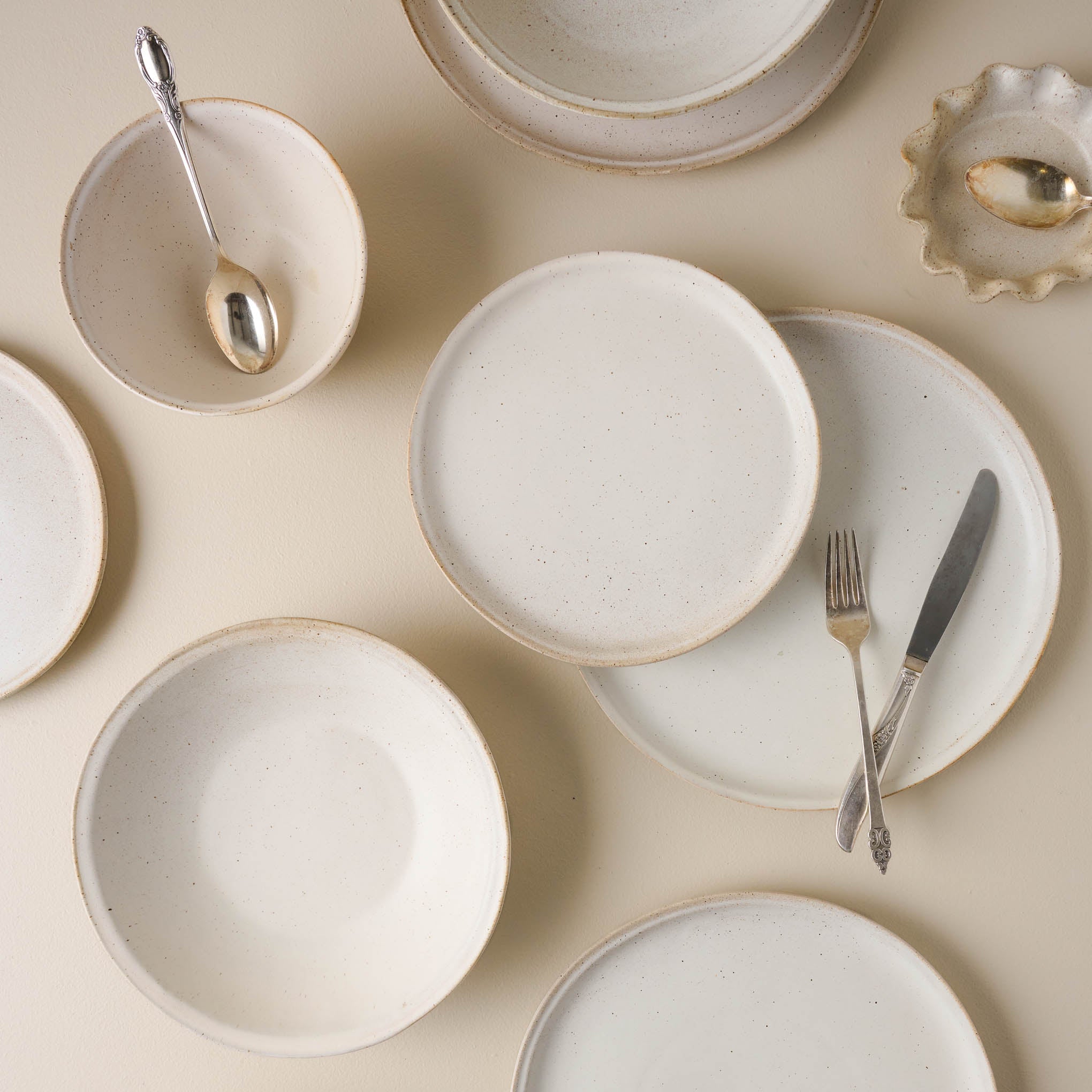 French White Speckle Cereal Bowl with french grey plates 