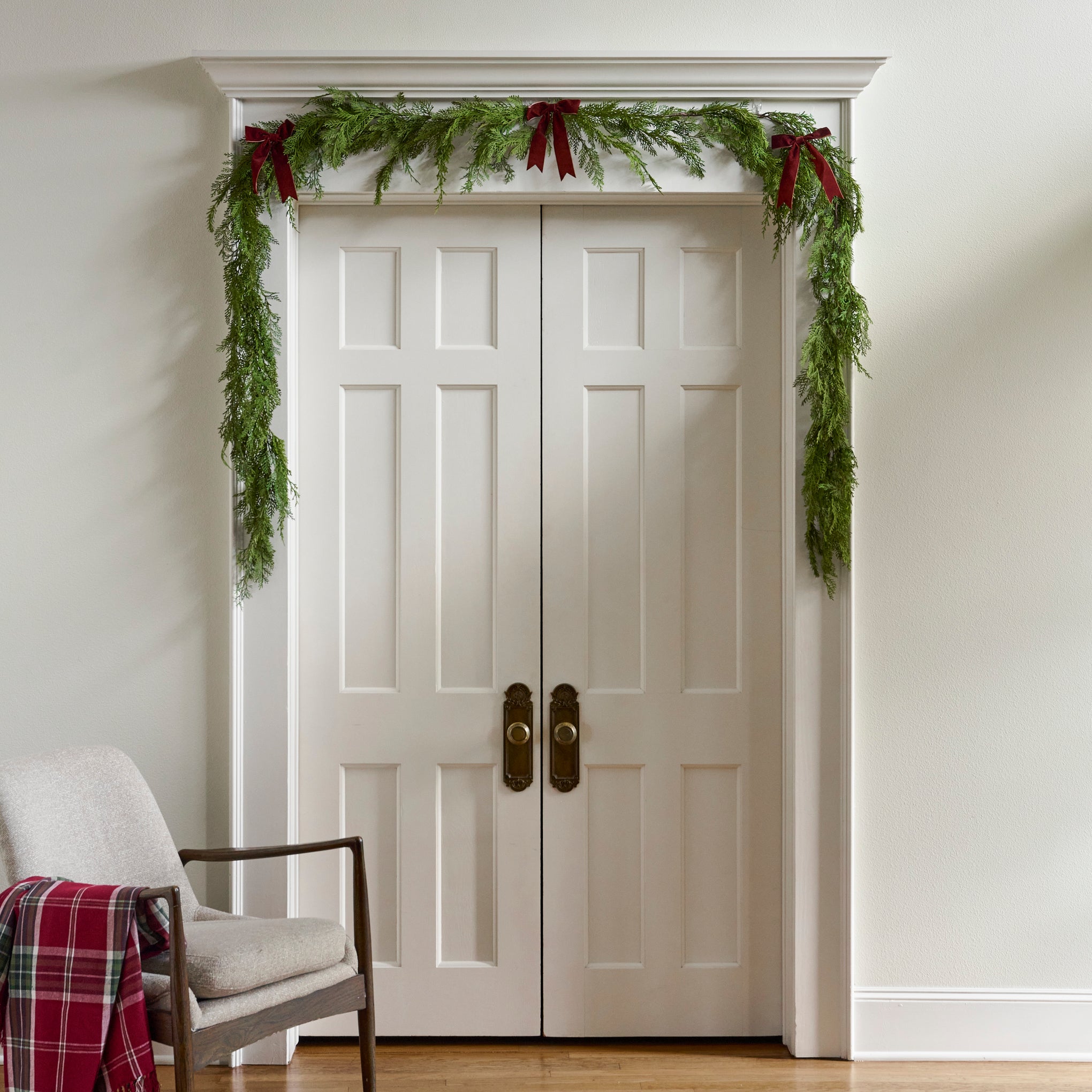 2 Real Touch Cedar Mix Garland - 72" over a doorway