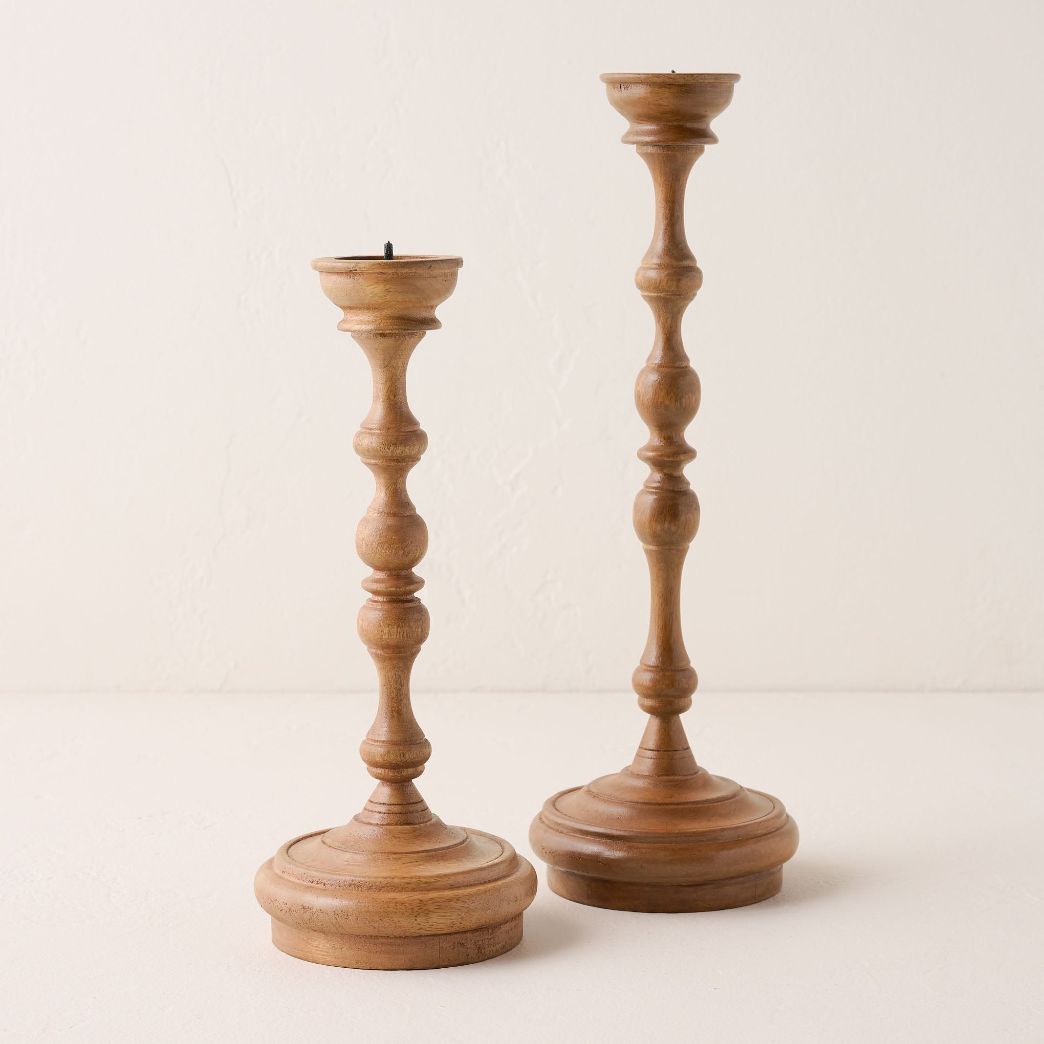 Turned Wood Taper Holder in short and tall