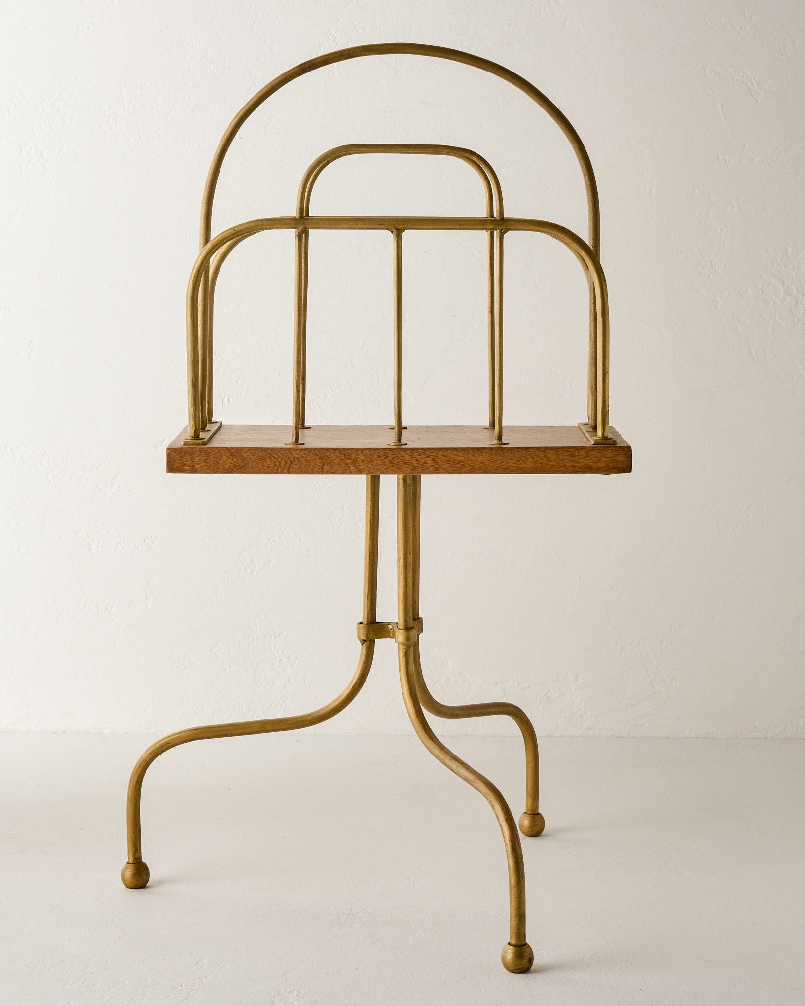 Antique Brass and Wood Media Stand