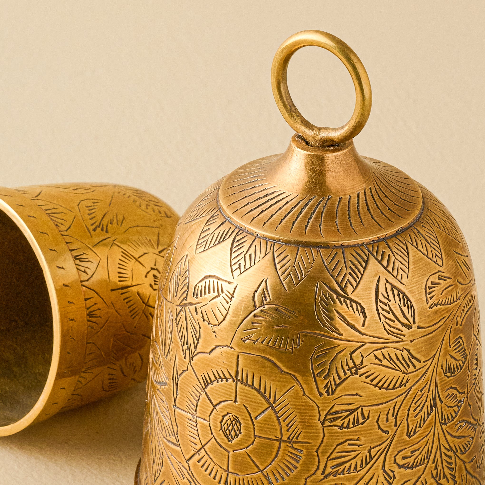 Gigi Etched Brass Bell close up