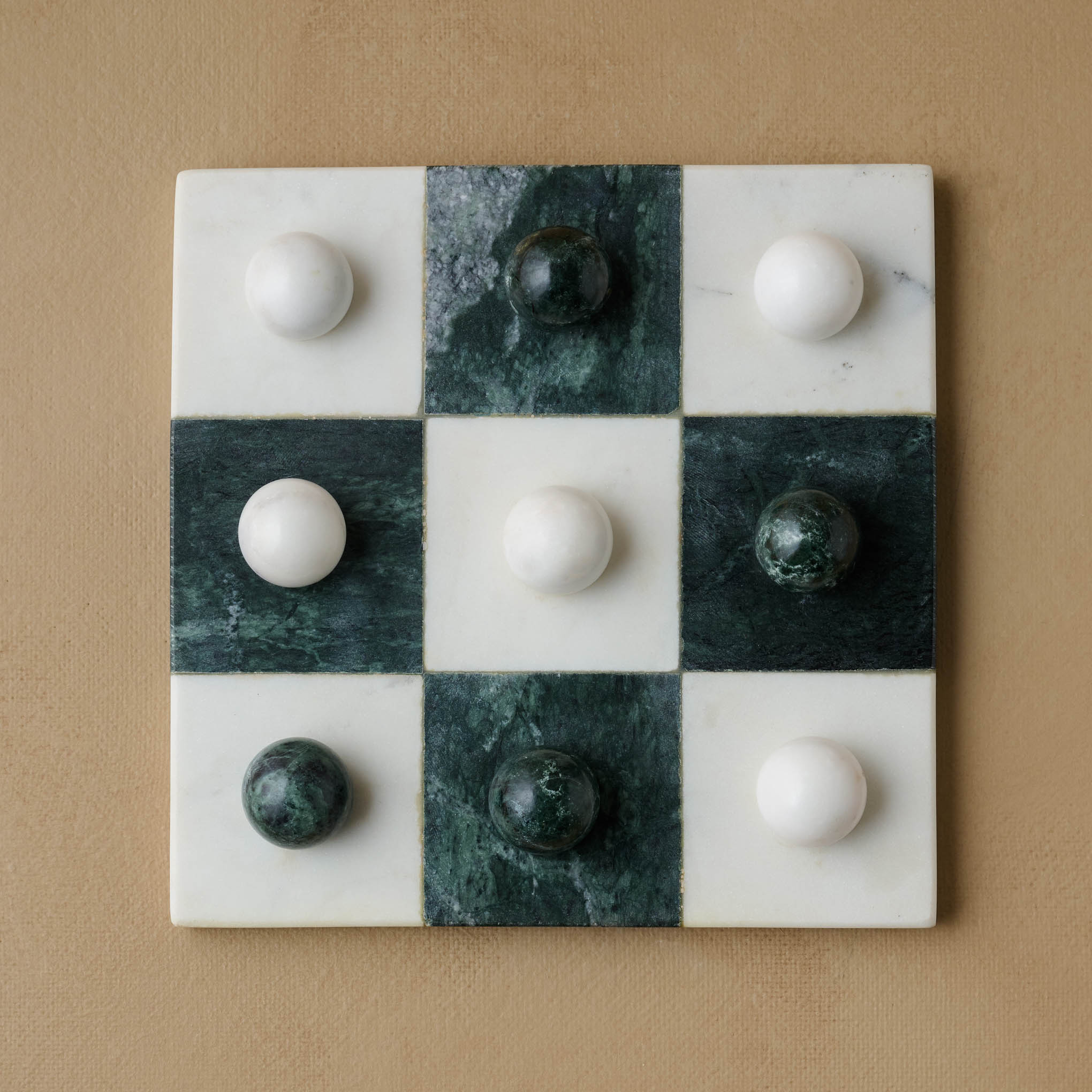 Green and White Marble Tic Tac Toe