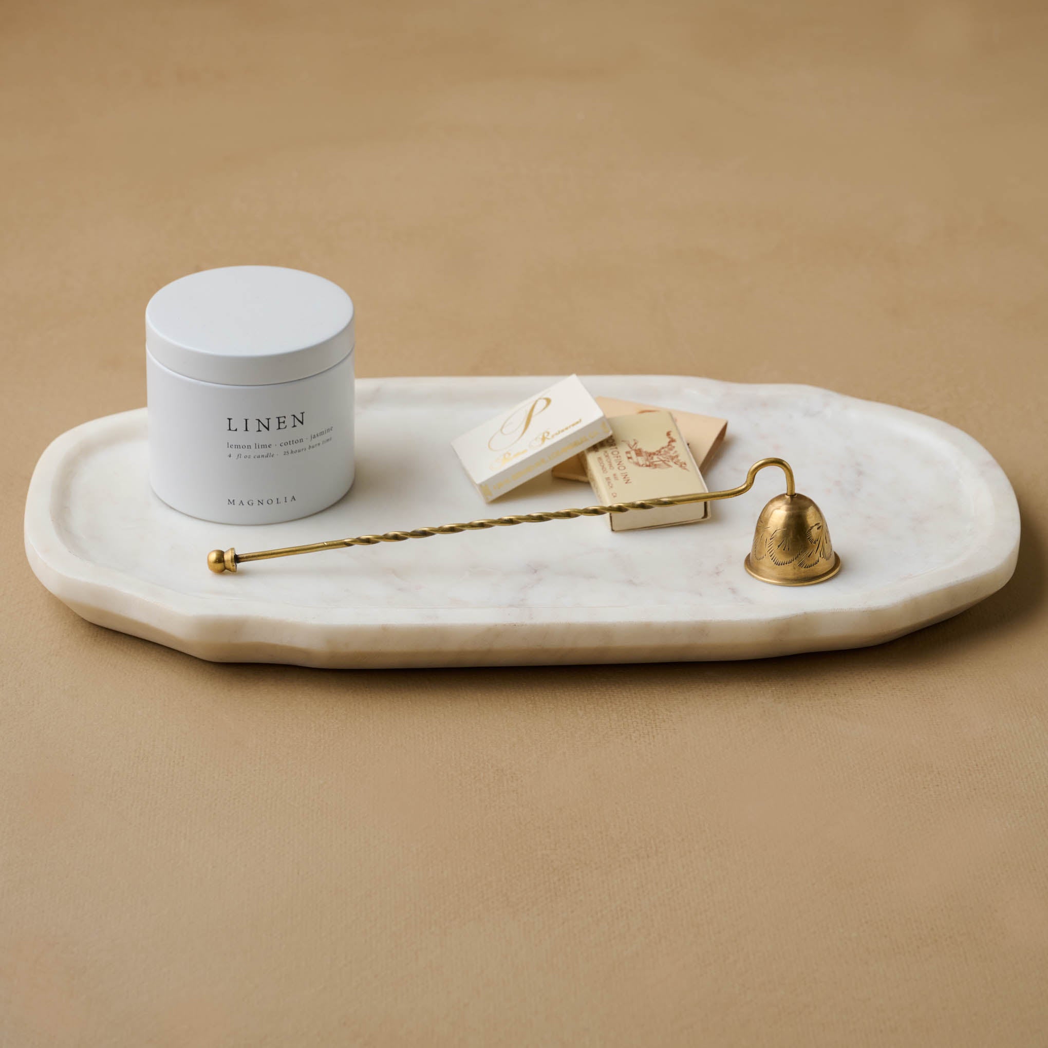 Brigitte Marble Tray with candle, matches and candle snuffer