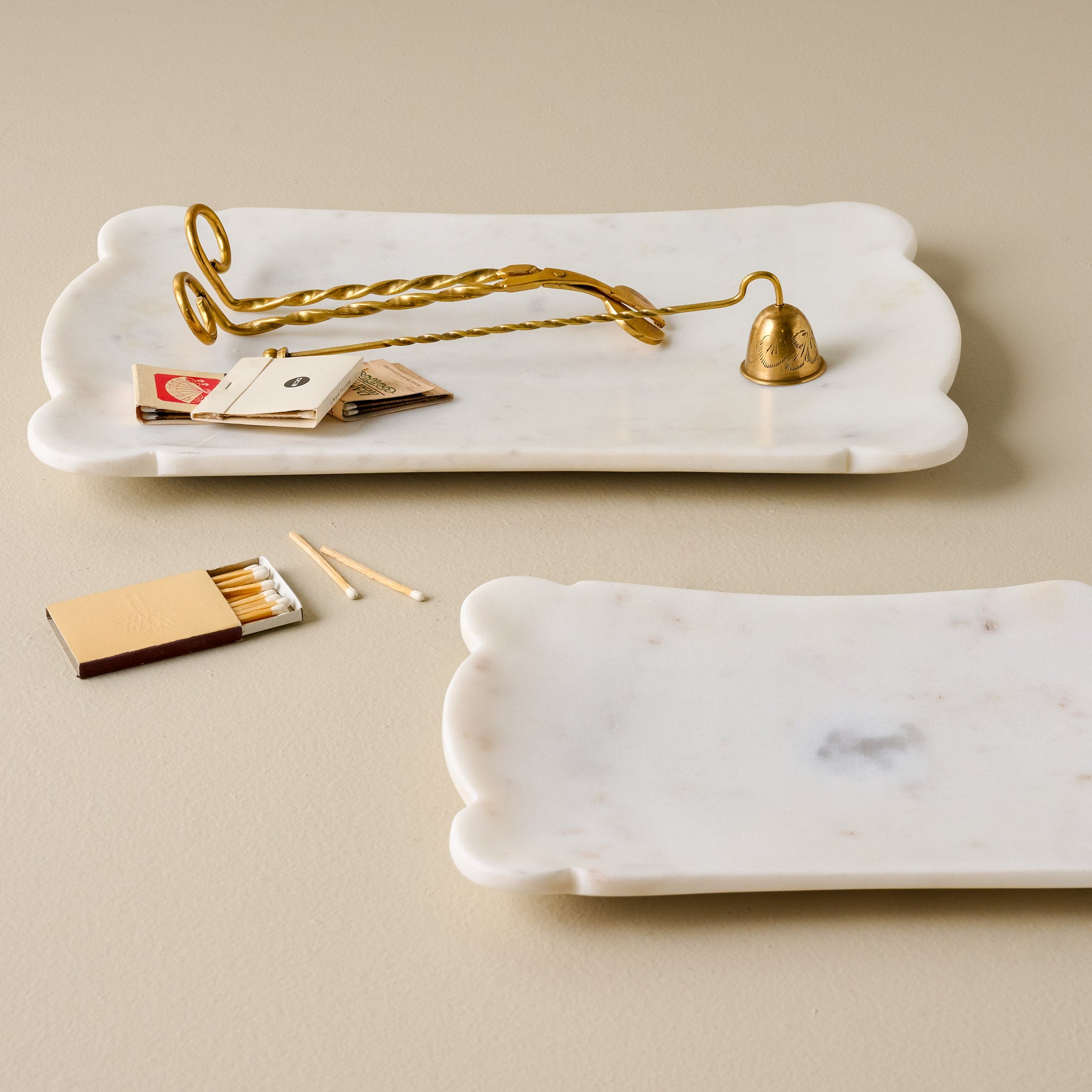 Scalloped Edge Marble Tray - Set of 2 shown with trinkets