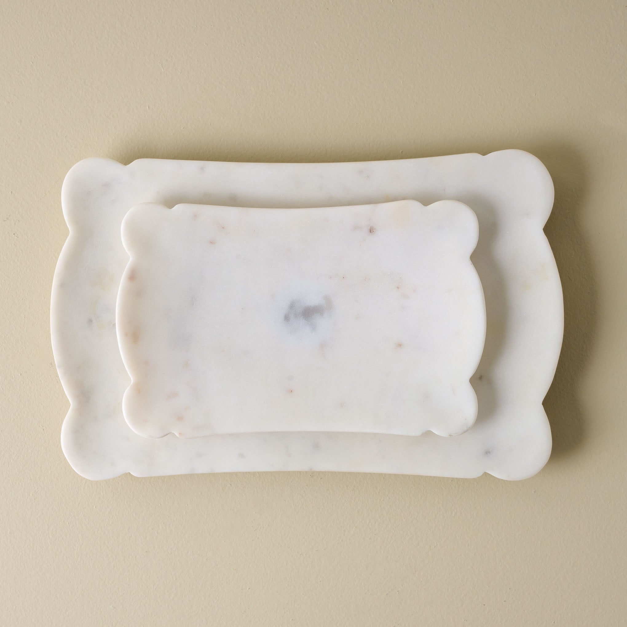 Scalloped Edge Marble Tray - Set of 2 stacked from above
