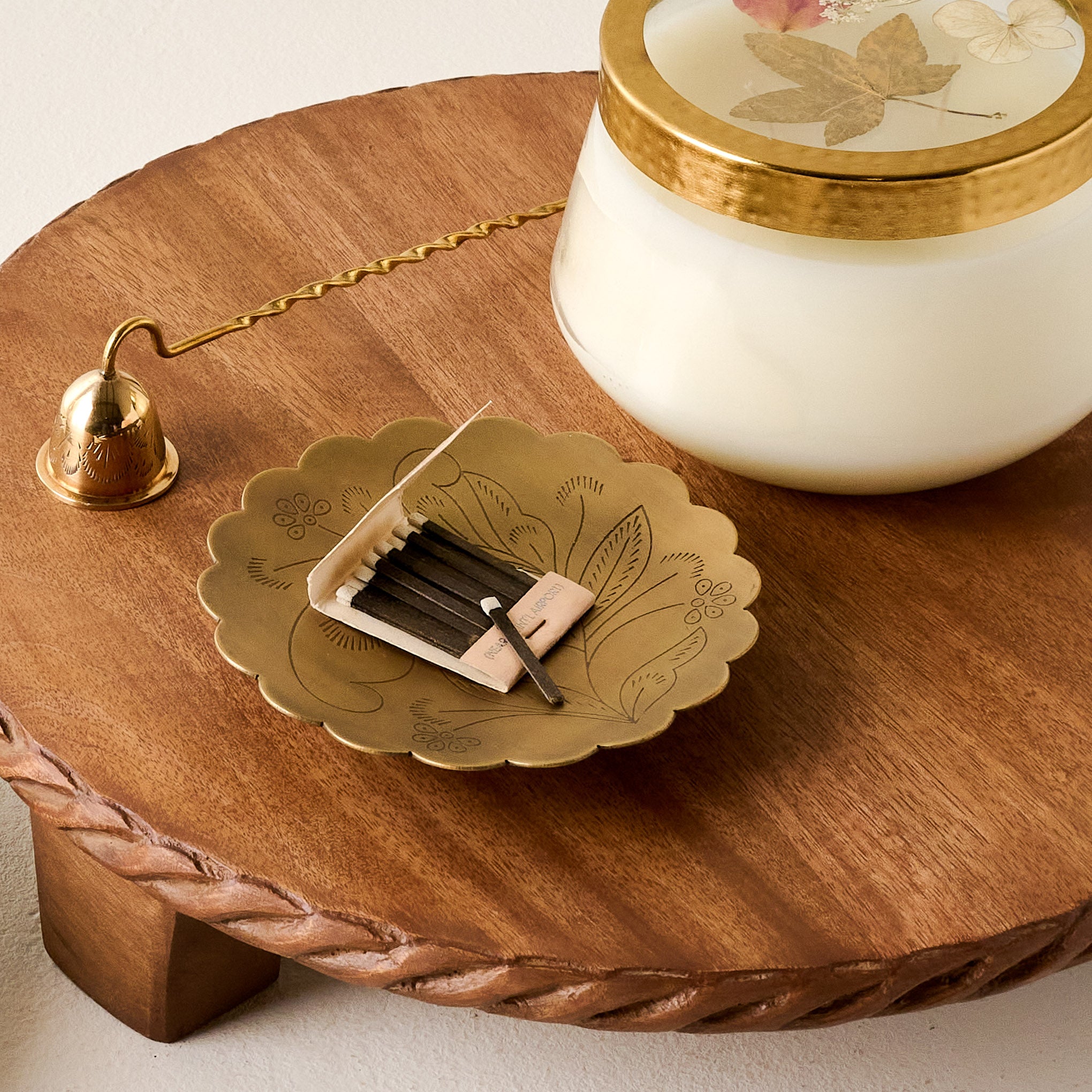Etched Brass Footed Tray shown with trinkets
