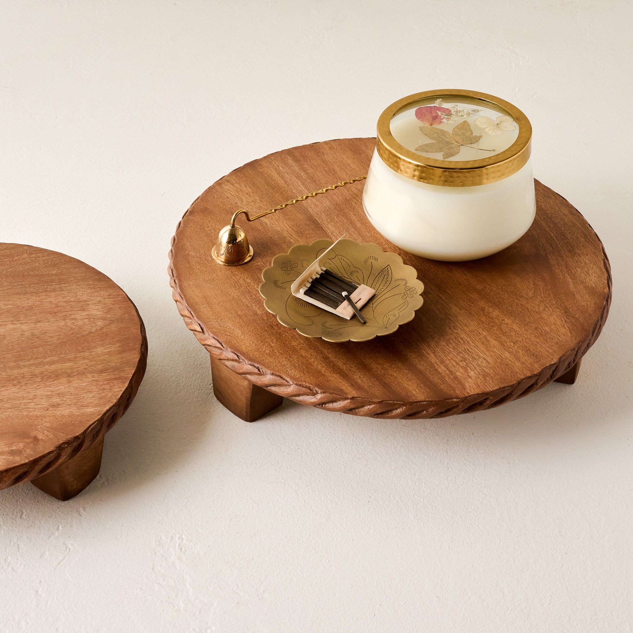 Etched Brass Footed Tray shown with trinkets